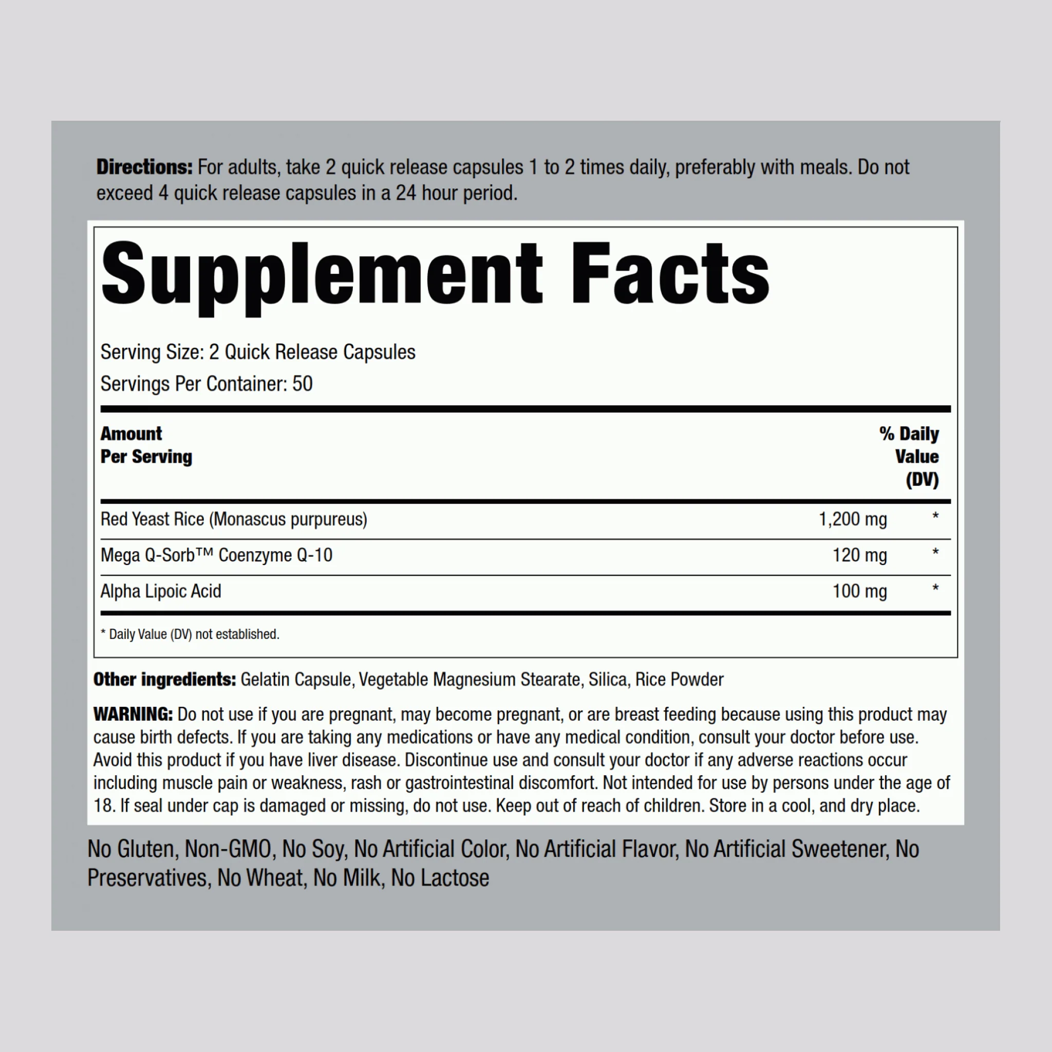 CoQ10 with Red Yeast Rice, 100 Quick Release Capsules - Image 2