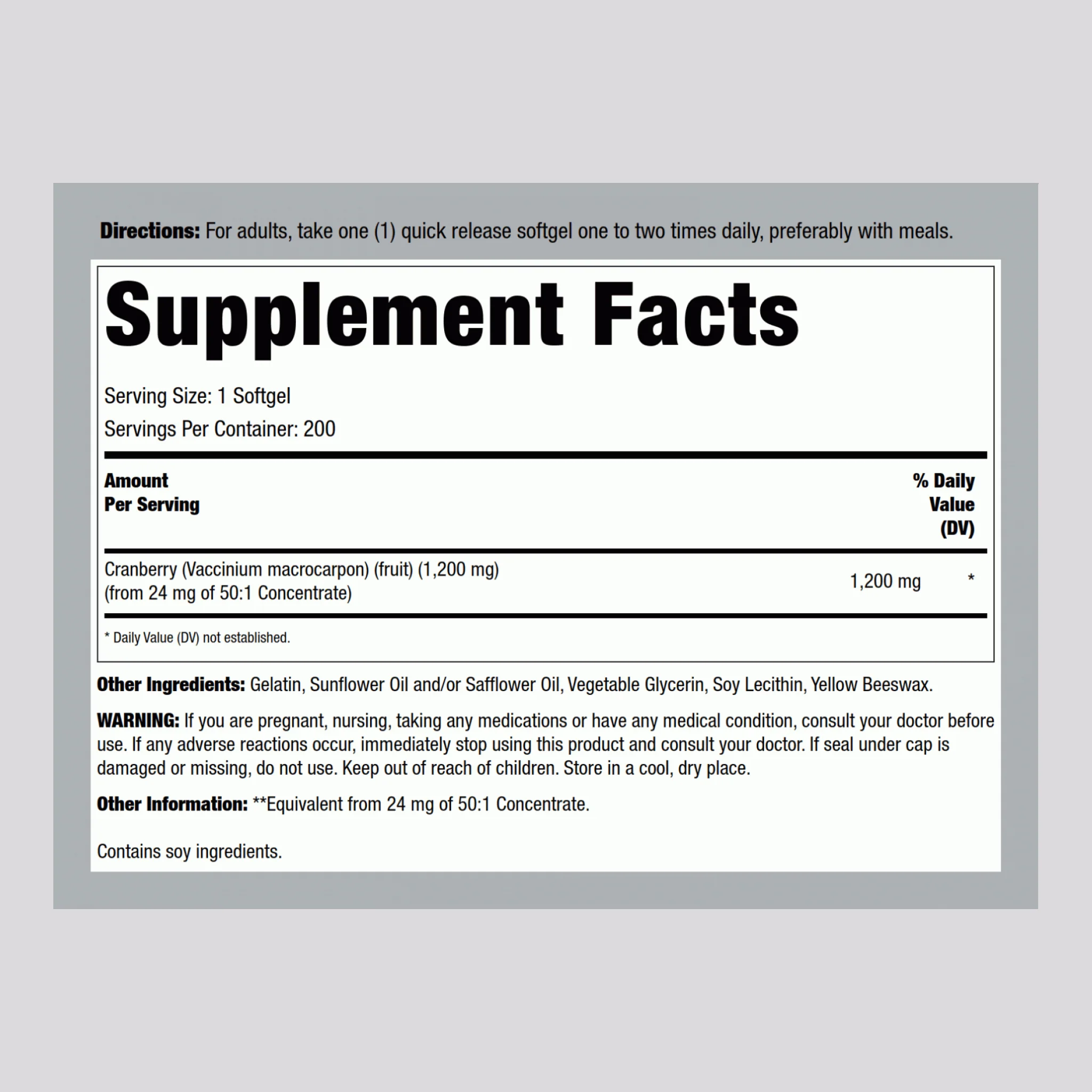 Cranberry Extract, 1200 mg, 200 Softgels, 2  Bottles - Image 2