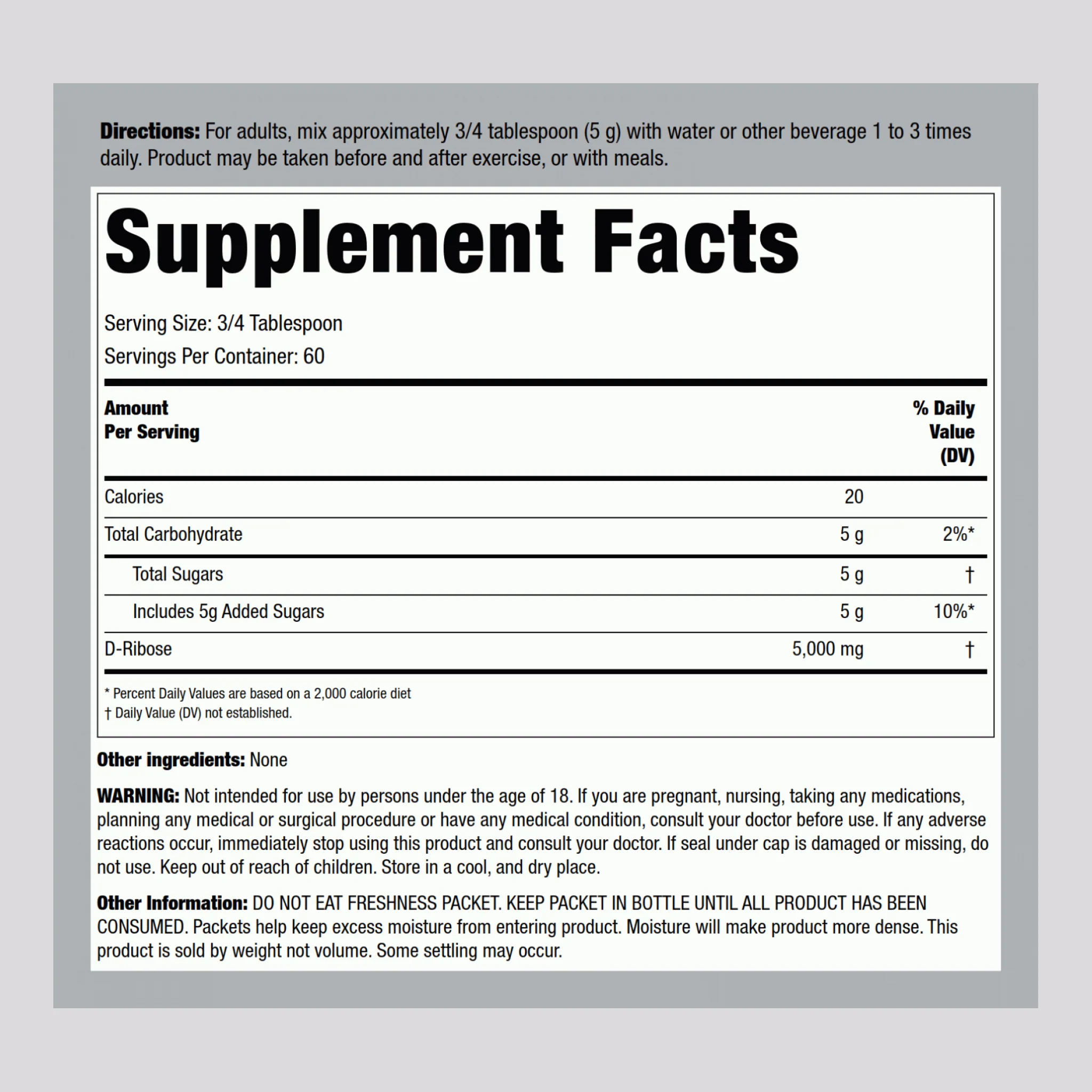 D-Ribose Powder 100% Pure, 10.6 oz (300 g) Bottle - Image 2