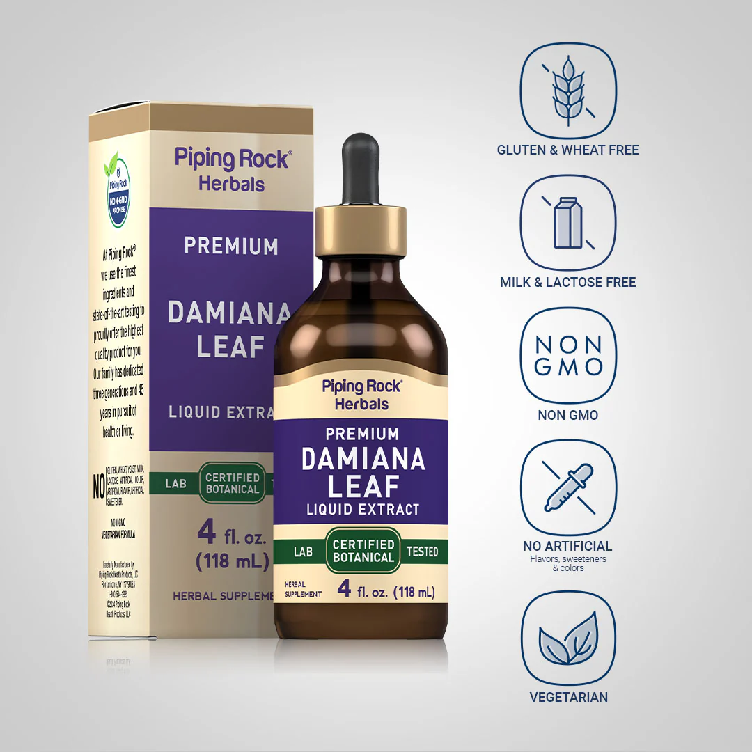 Damiana Leaf Liquid Extract Alcohol Free, 4 fl oz (118 mL) Dropper Bottle - Image 4