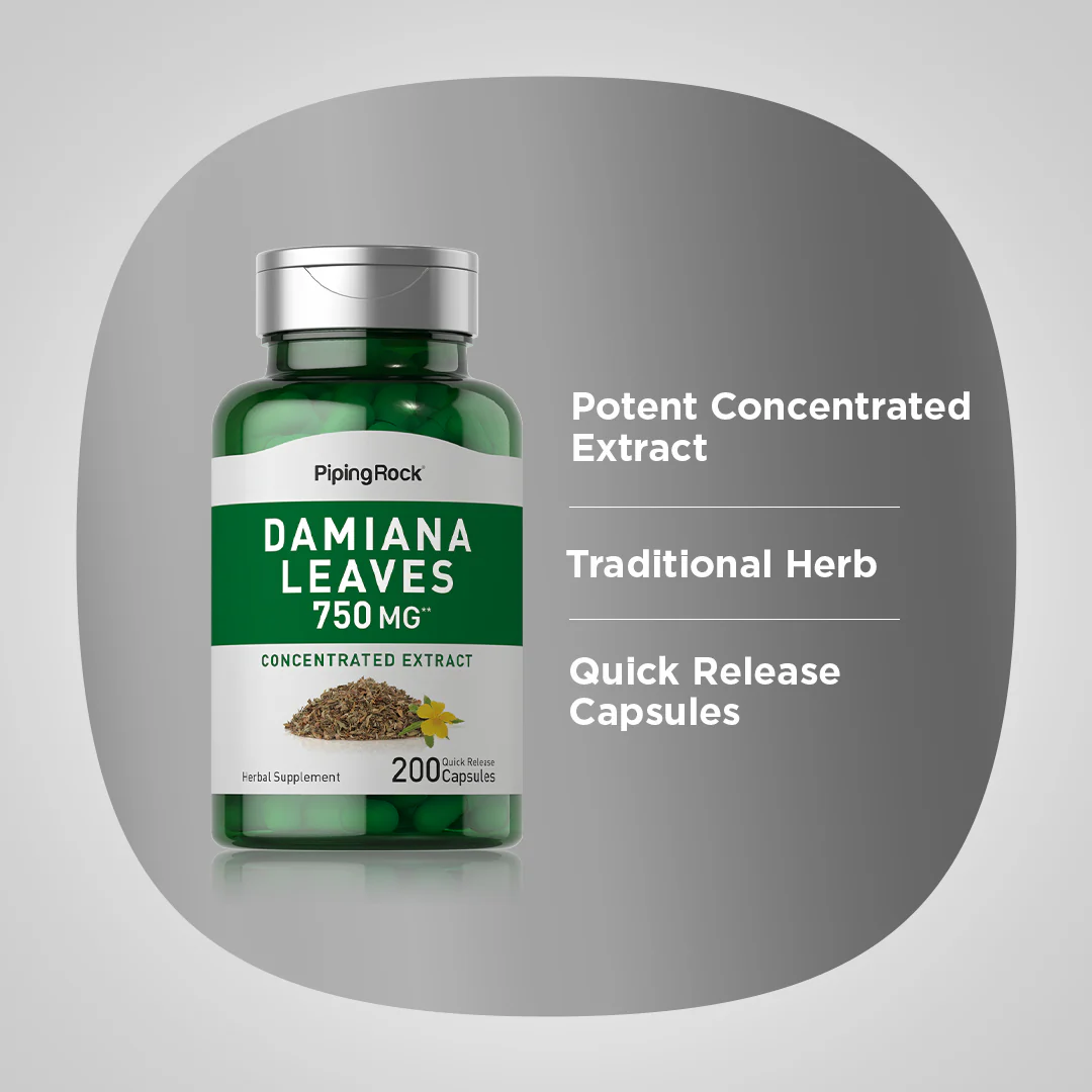Damiana Leaves, 750 mg, 200 Quick Release Capsules - Image 4