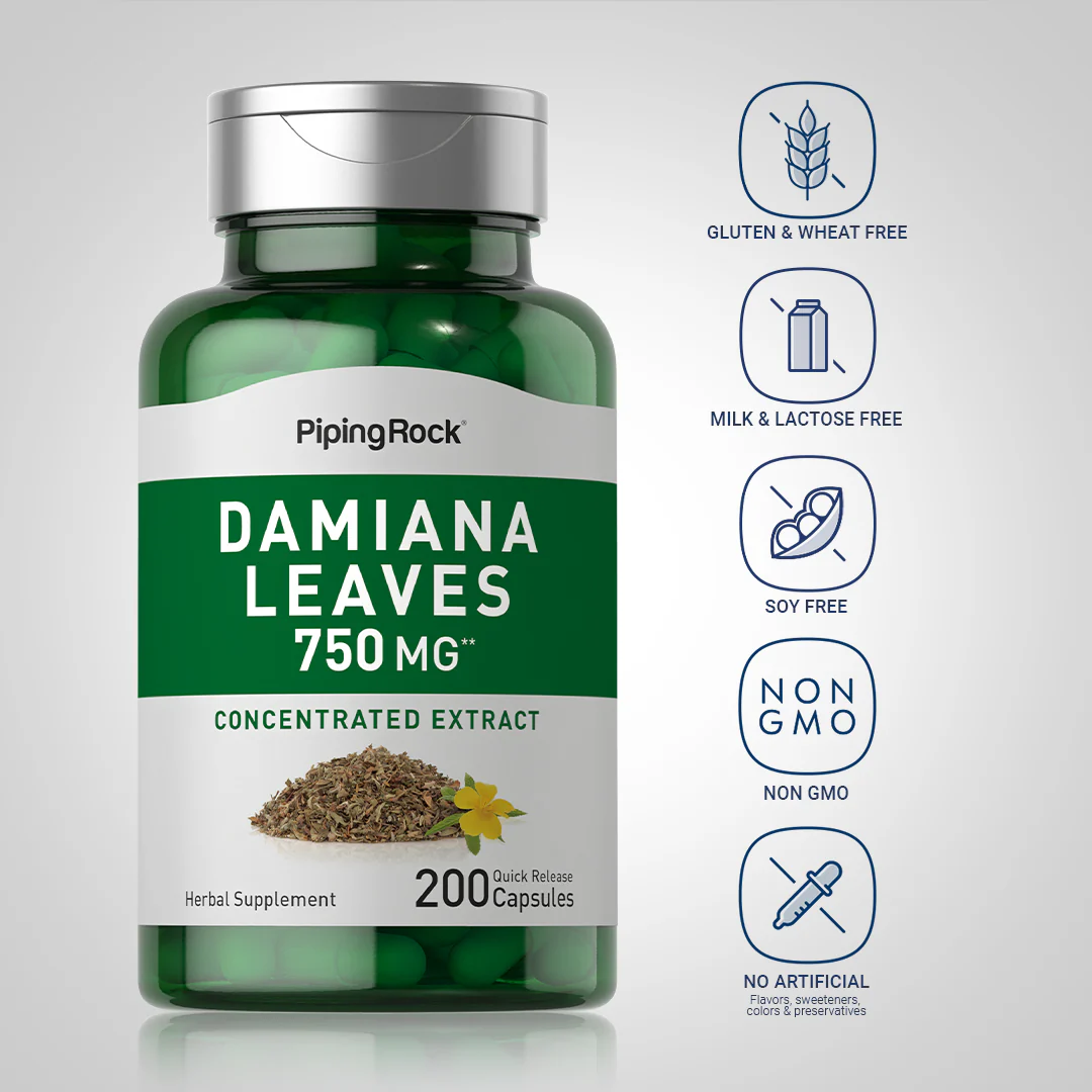 Damiana Leaves, 750 mg, 200 Quick Release Capsules - Image 5
