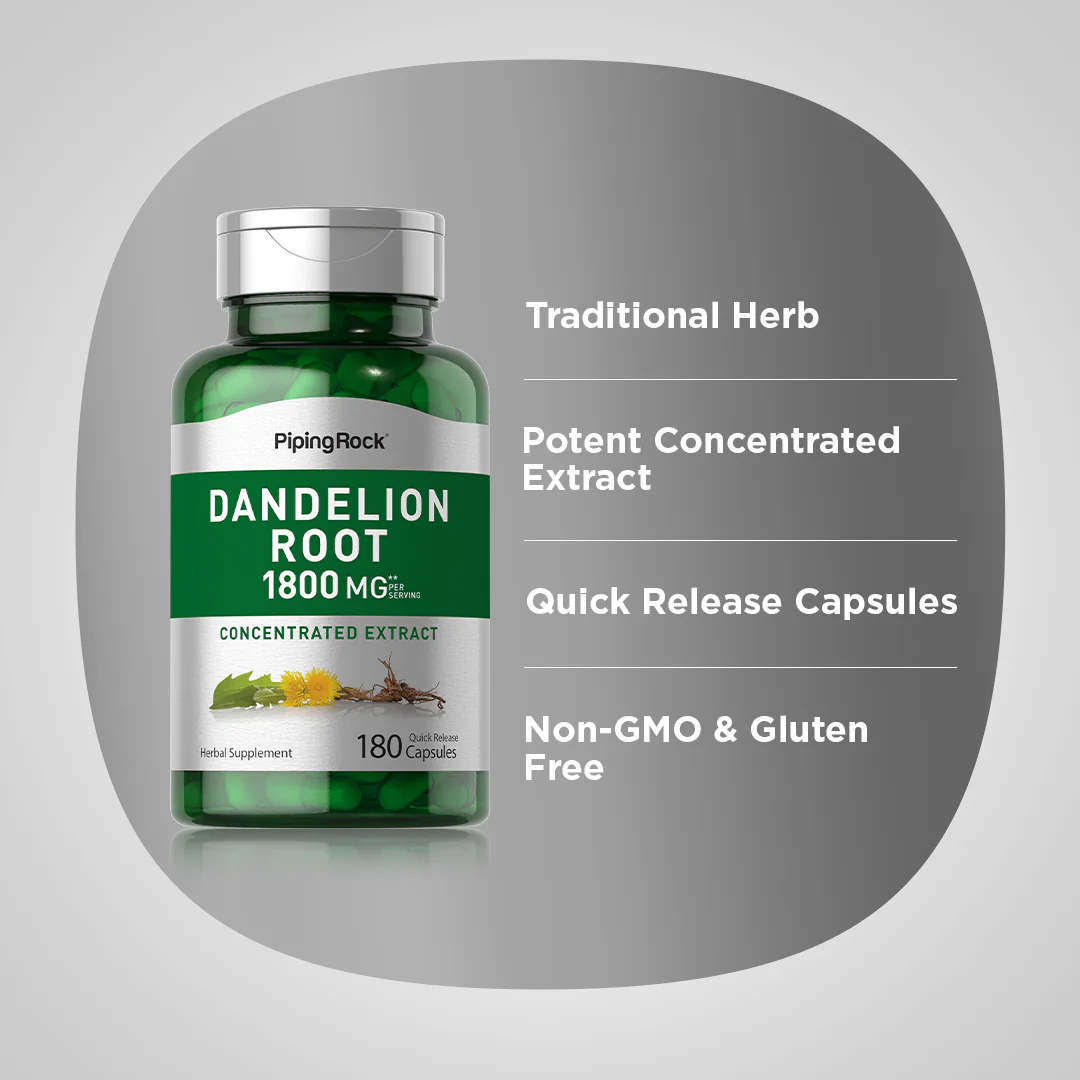 Dandelion Root, 1800 mg (per serving), 180 Quick Release Capsules, 2  Bottles - Image 4