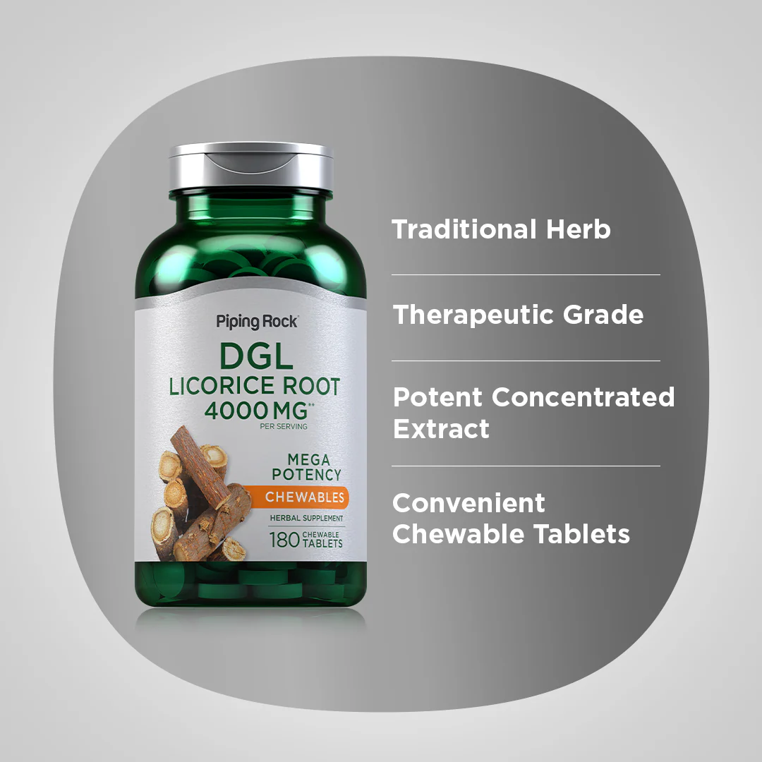 DGL Licorice Root Chewable Mega Potency (Deglycyrrhizinated), 4000 mg (per serving), 180 Chewable Tablets, 2  Bottles - Image 4