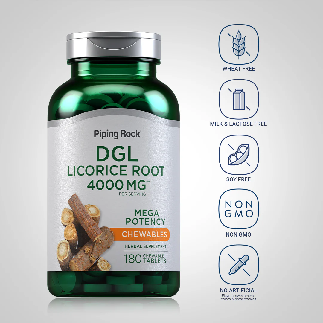 DGL Licorice Root Chewable Mega Potency (Deglycyrrhizinated), 4000 mg (per serving), 180 Chewable Tablets, 2  Bottles - Image 5