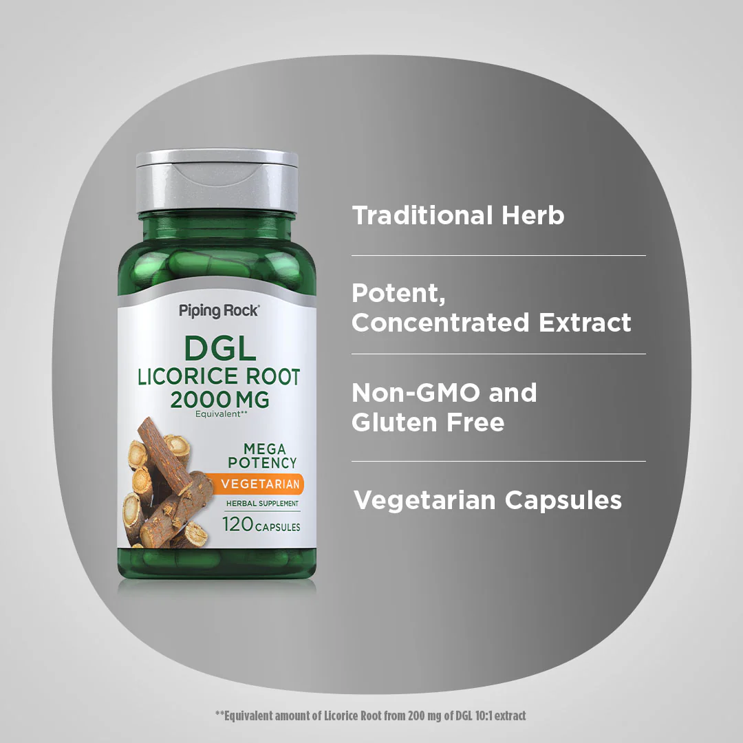 DGL Licorice Root Mega Potency (Deglycyrrhizinated), 2000 mg, 120 Capsules - Image 3