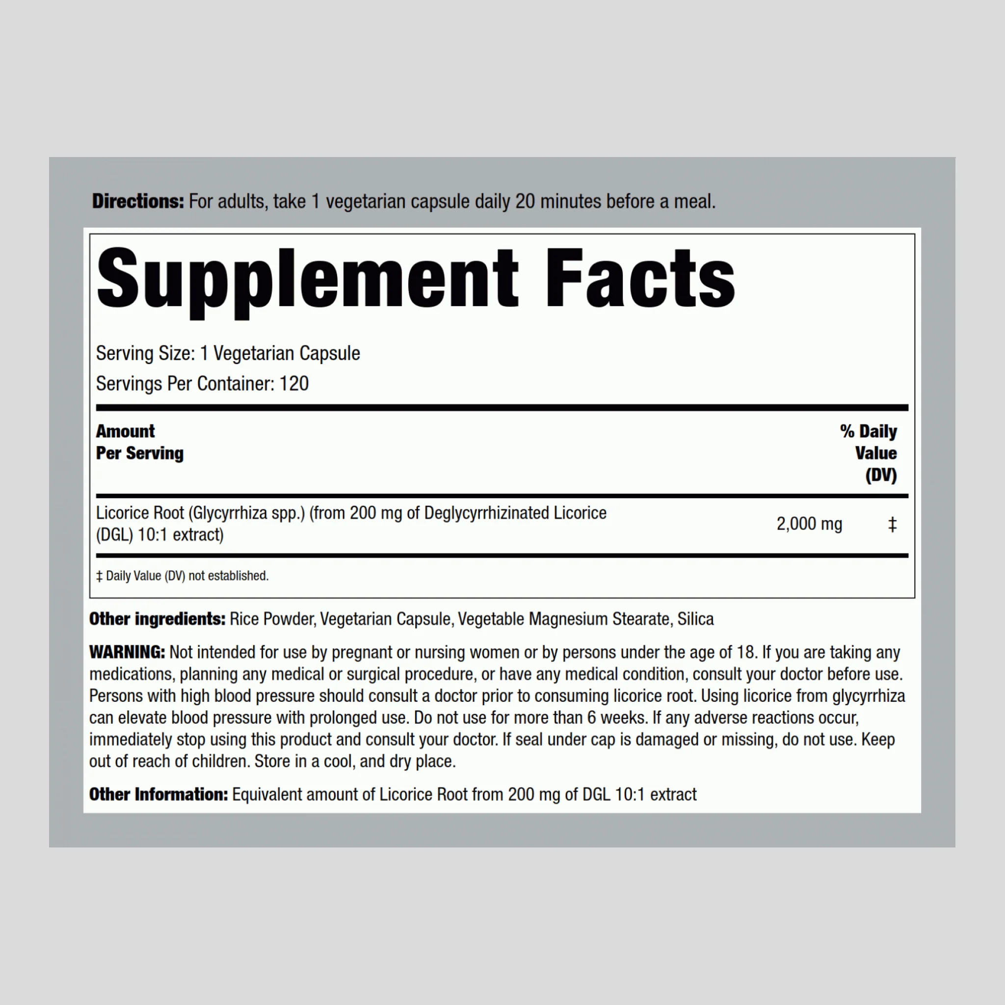 DGL Licorice Root Mega Potency (Deglycyrrhizinated), 2000 mg, 120 Capsules, 2  Bottles - Image 2
