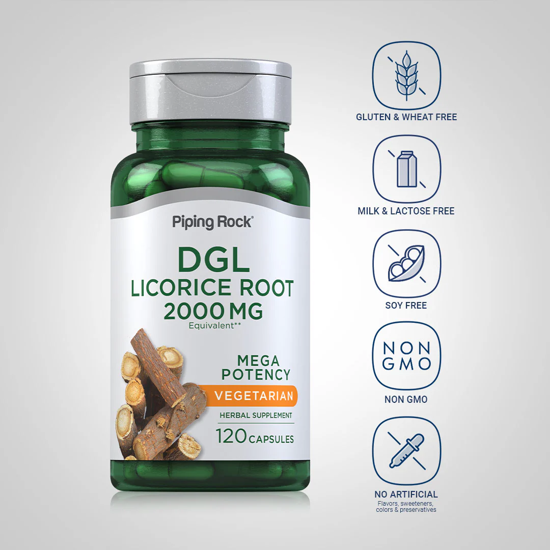 DGL Licorice Root Mega Potency (Deglycyrrhizinated), 2000 mg, 120 Capsules, 2  Bottles - Image 4
