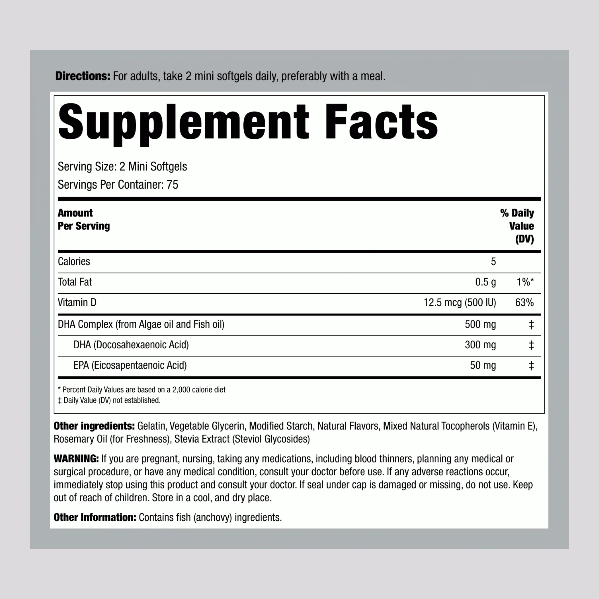 DHA 300 mg (per serving) plus Vitamin D3, 150 Mini Softgels - Image 2