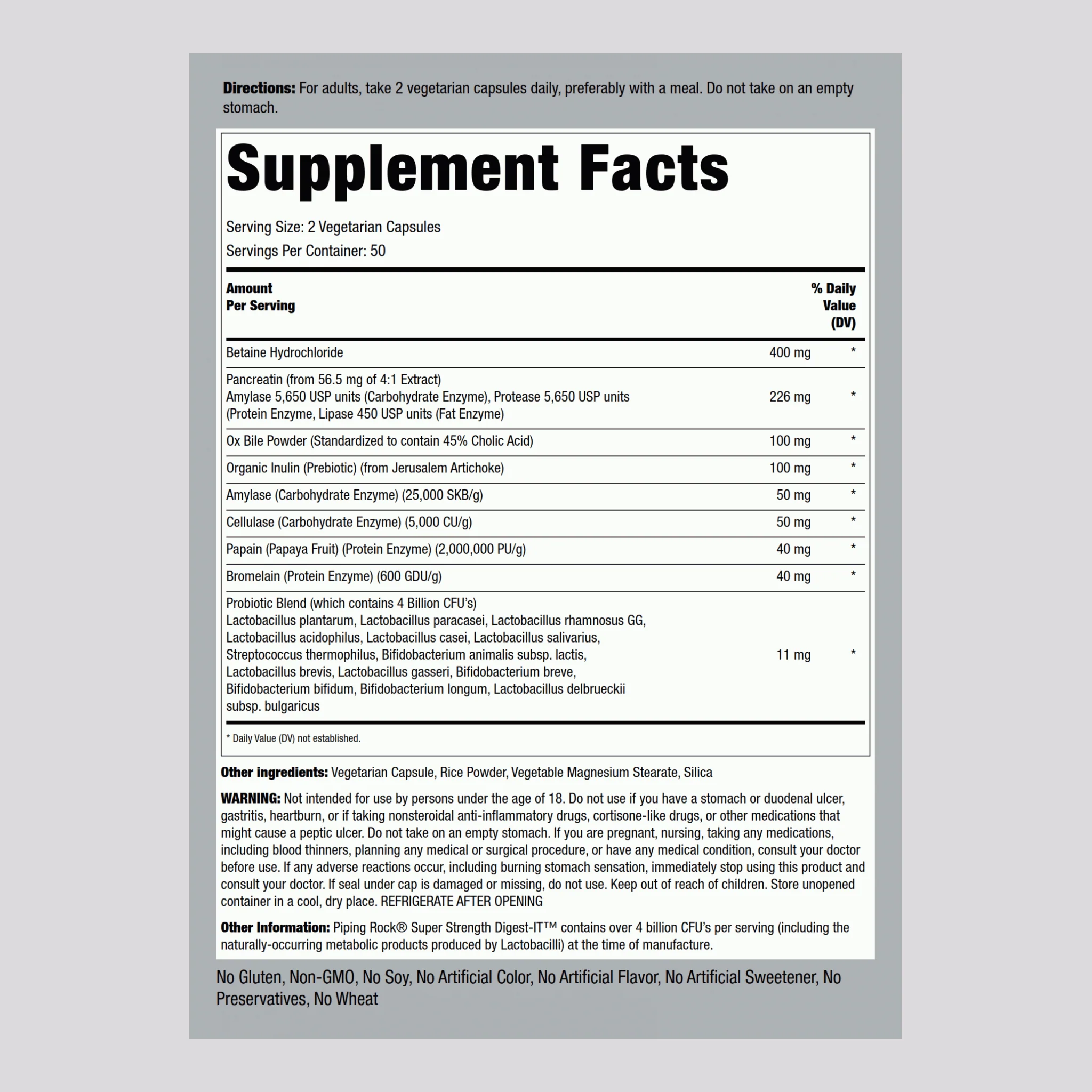 Digest-IT Multi Enzymes Super Strength with Probiotics, 100 Vegetarian Capsules - Image 2