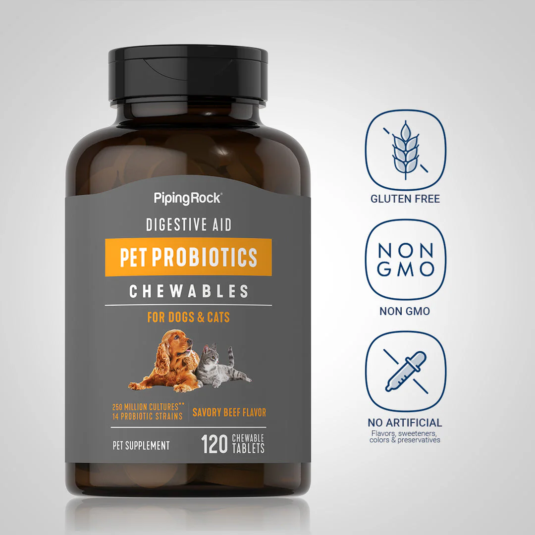 Digestive Aid Probiotics for Dogs & Cats, 120 Chewable Tablets, 2  Bottles - Image 6