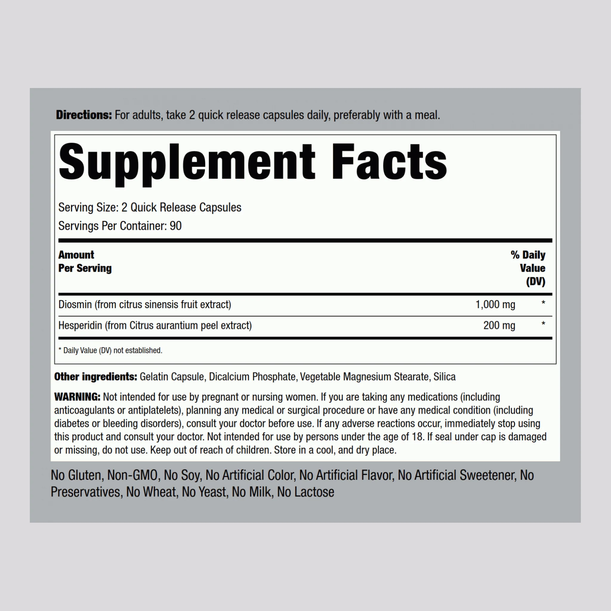 Diosmin w/ Hesperidin, 1200 mg (per serving), 180 Quick Release Capsules, 2  Bottles - Image 2