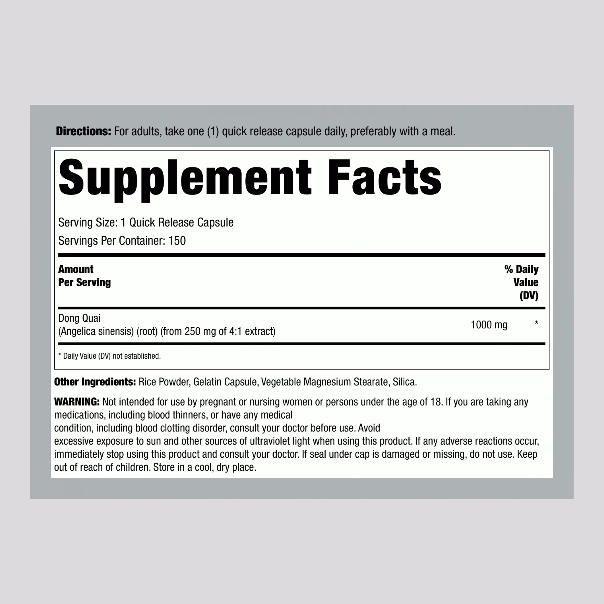 Dong Quai, 1000 mg, 150 Quick Release Capsules - Image 2