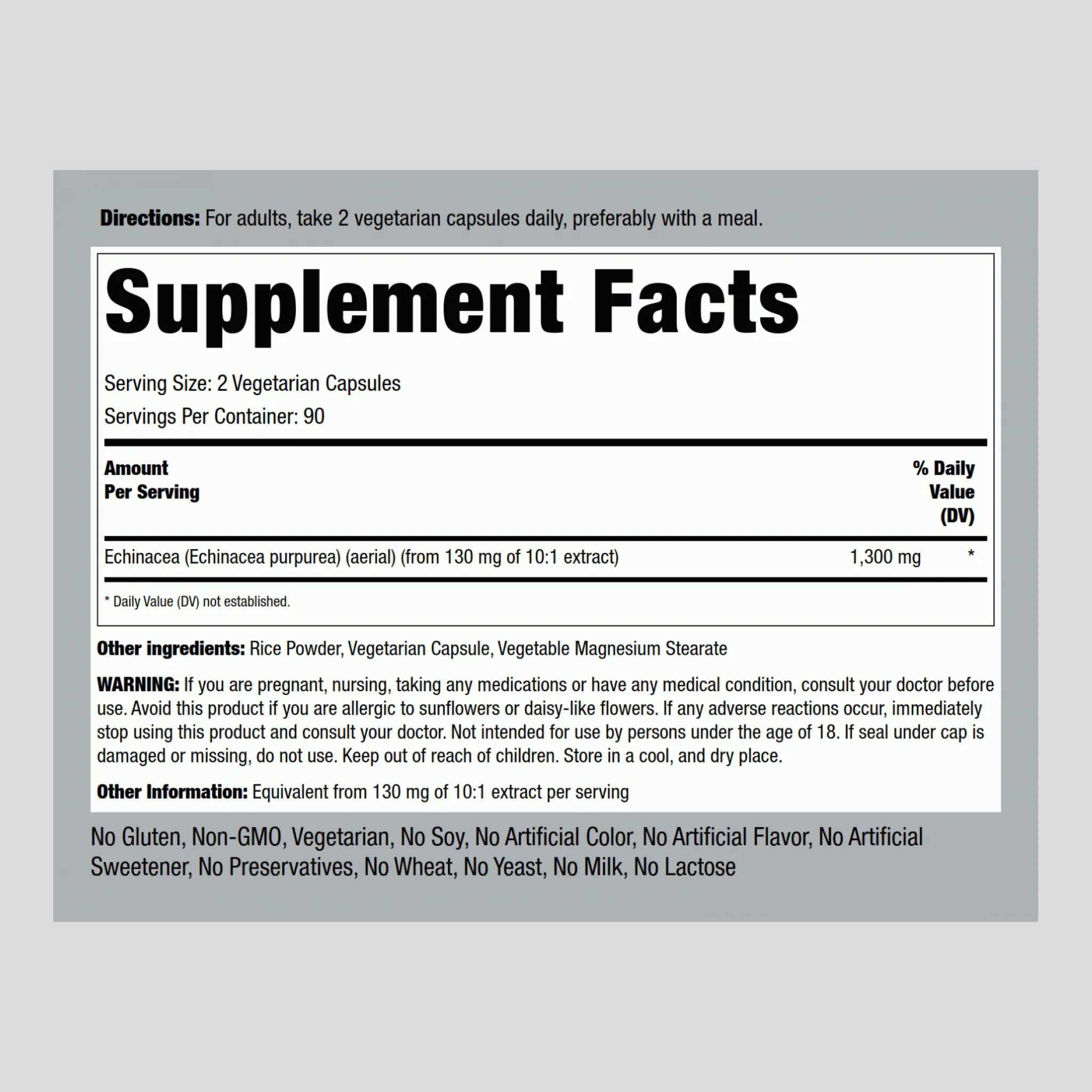 Echinacea, 1300 mg (per serving), 180 Vegetarian Capsules - Image 2