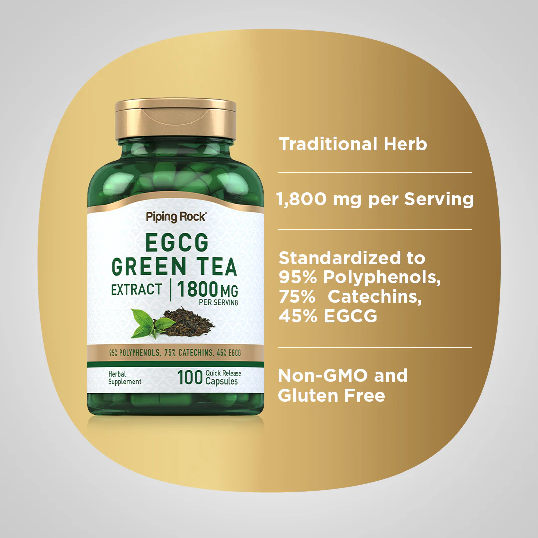 EGCG Green Tea Standardized Extract, 1800 mg (per serving), 100 Quick Release Capsules, 2  Bottles - Image 4