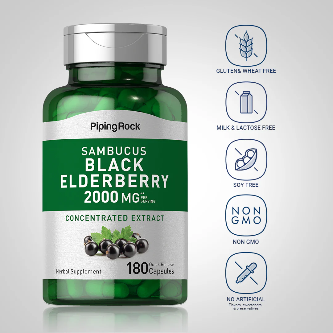 Elderberry Sambucus, 2000 mg (per serving), 180 Quick Release Capsules - Image 4