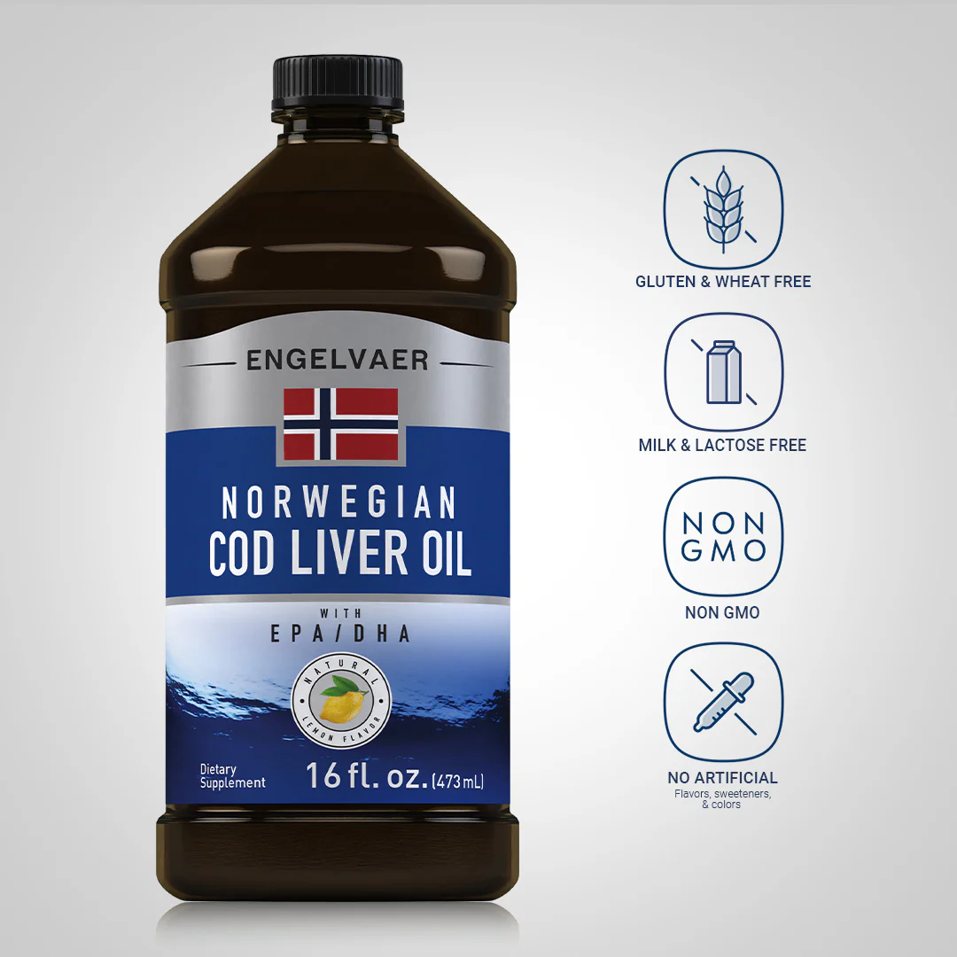 Engelvaer Norwegian Cod Liver Oil (Natual Lemon Flavor), 16 fl oz (473 mL) Bottle - Image 4