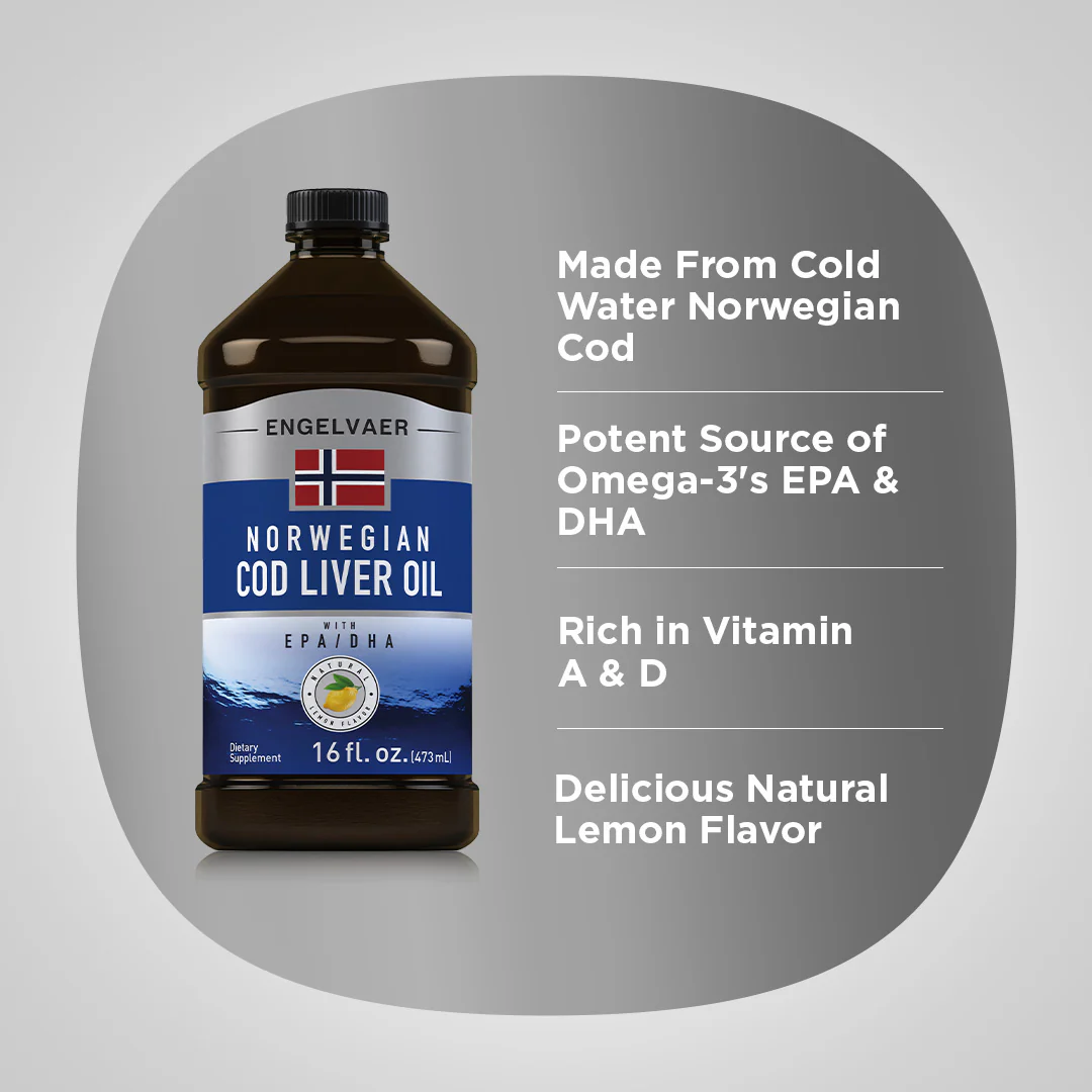 Engelvaer Norwegian Cod Liver Oil (Natural Lemon Flavor), 16 fl oz (473 mL) Bottle, 3  Bottles - Image 3