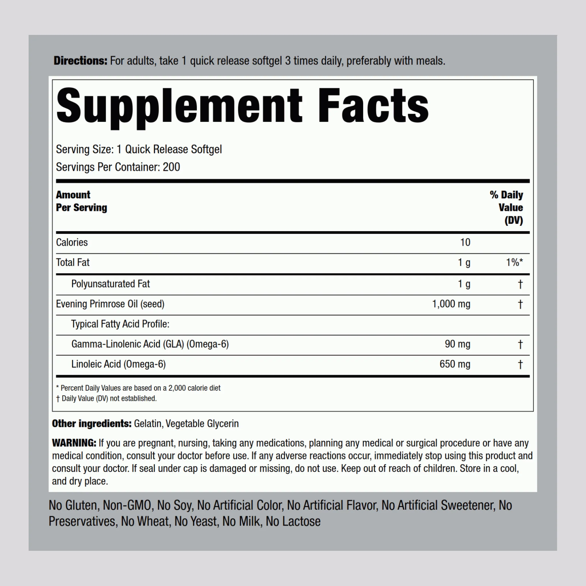 Evening Primrose Oil, 1000 mg, 200 Quick Release Softgels, 2  Bottles - Image 2