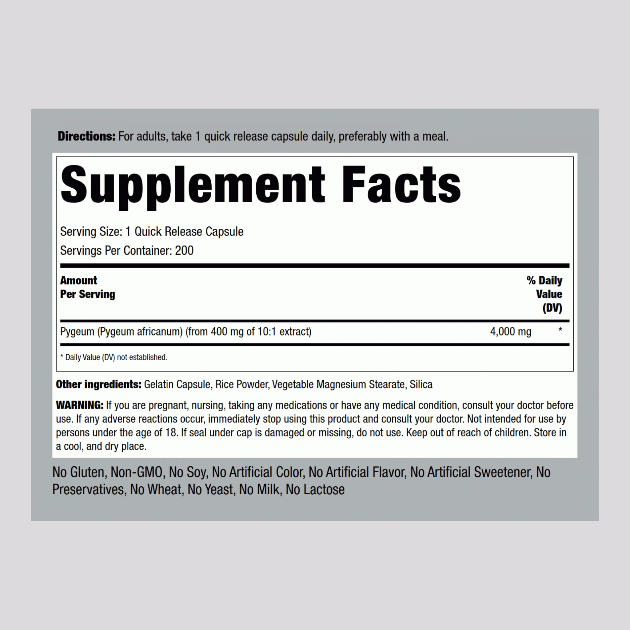 Extra Strength Pygeum, 4000 mg, 200 Quick Release Capsules - Image 2