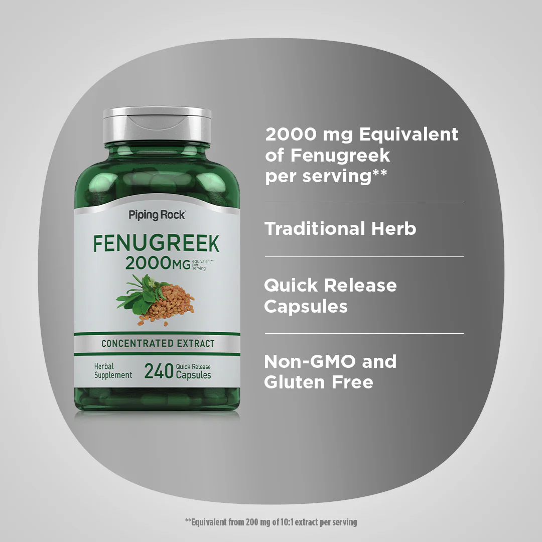 Fenugreek, 2000 mg (per serving), 240 Quick Release Capsules - Image 4