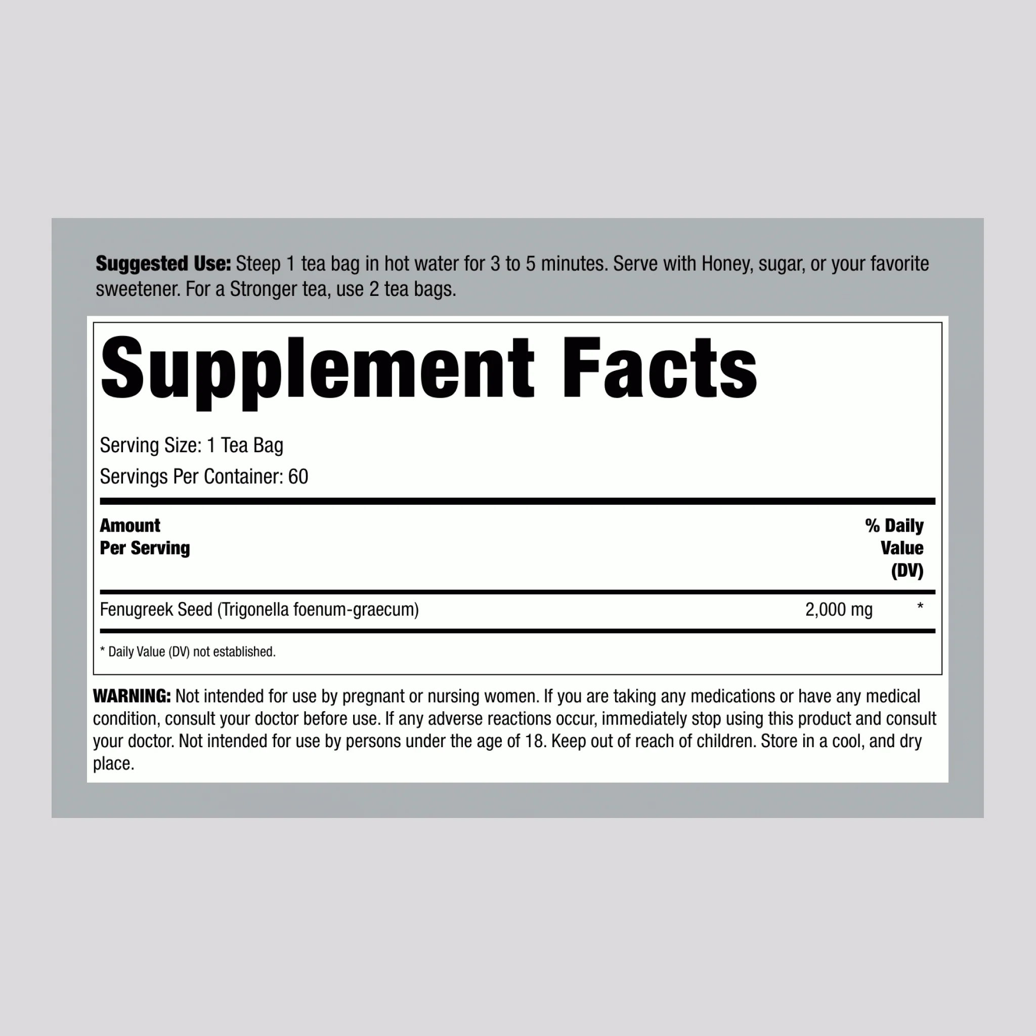 Fenugreek Tea, 2000 mg, 60 Tea Bags - Image 2