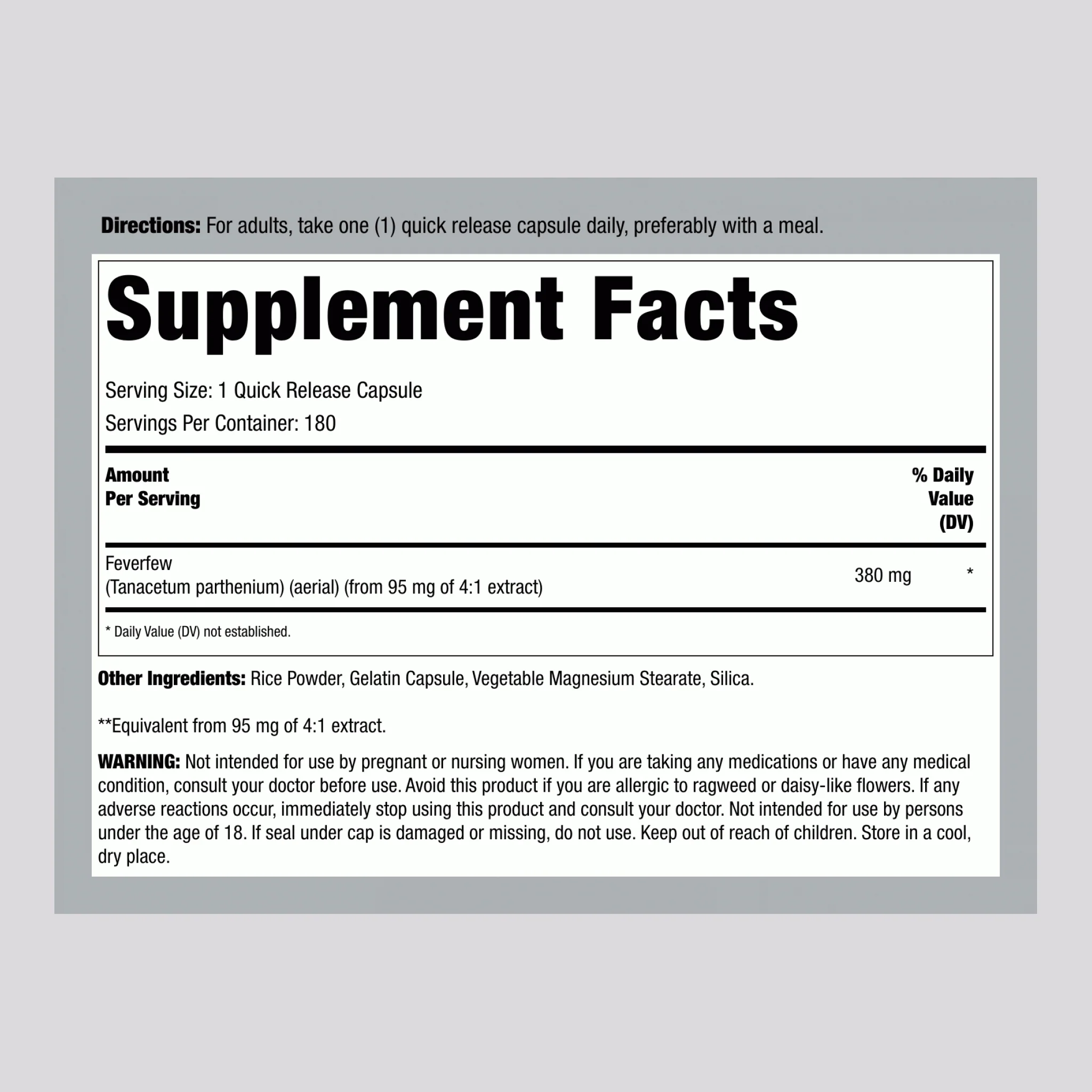 Feverfew, 380 mg, 180 Quick Release Capsules - Image 2