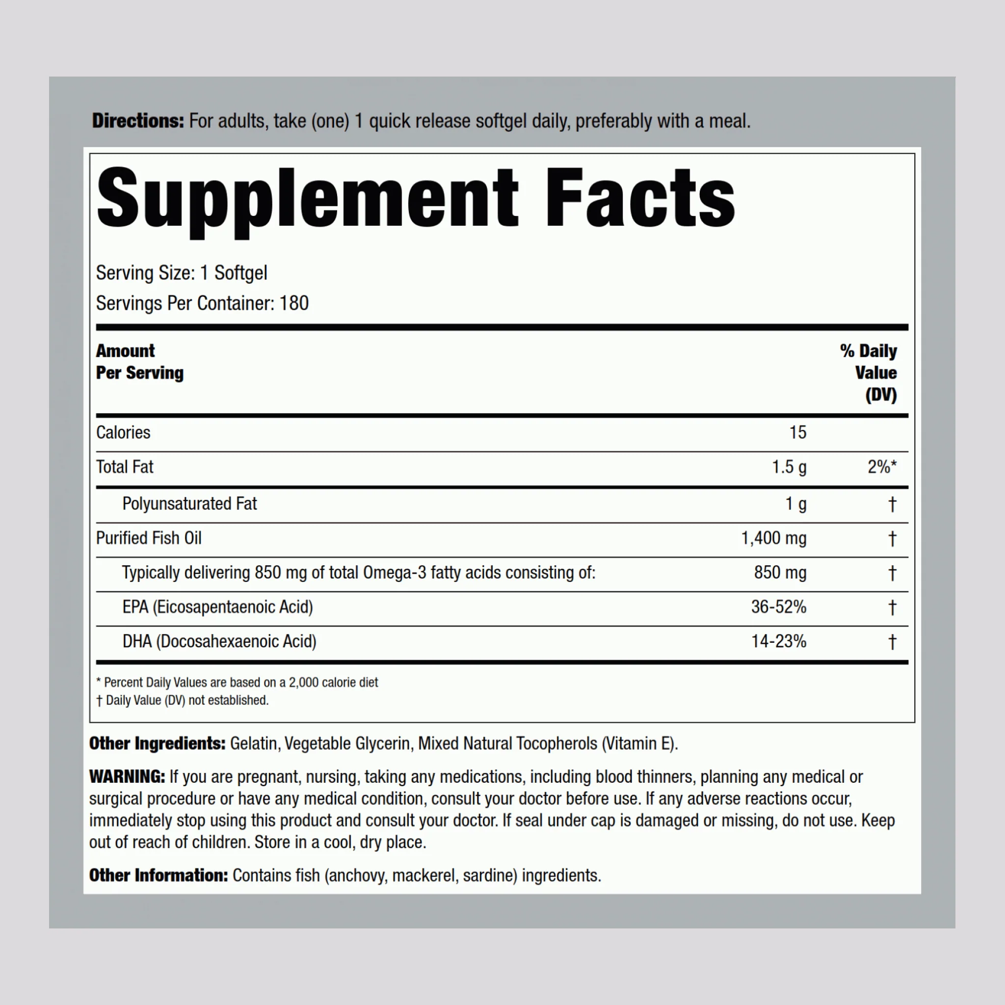 Fish Oil Triple Strength (with Omega-3), 1400 mg, 180 Quick Release Softgels, 2  Bottles - Image 2