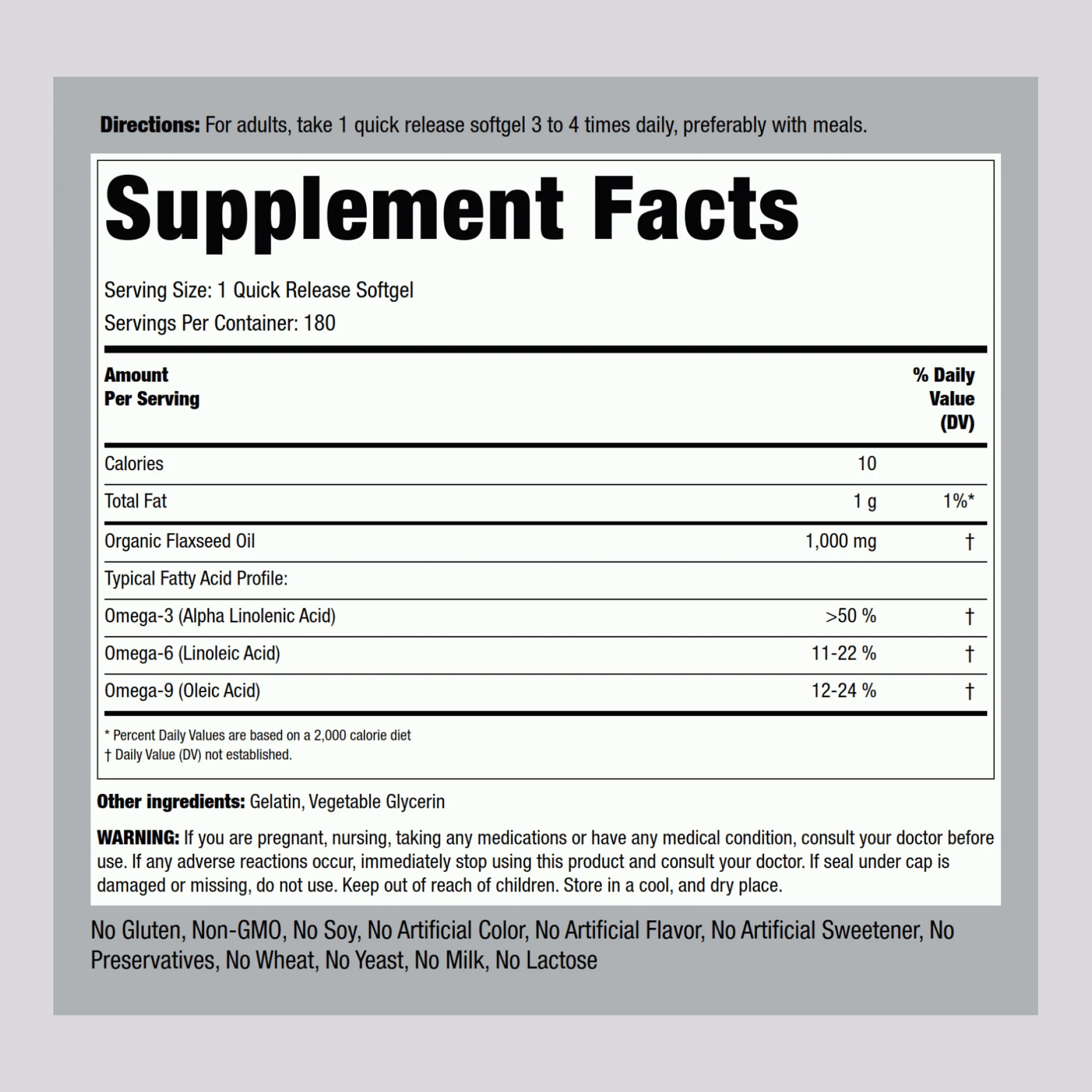 Flaxseed Oil, 1000 mg, 180 Quick Release Softgels - Image 2
