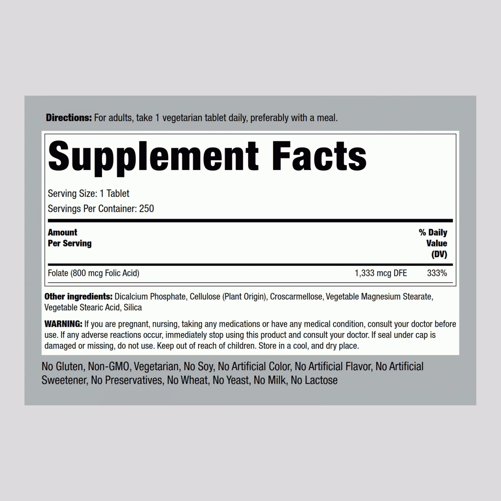 Folic Acid, 800 mcg, 250 Tablets, 2  Bottles - Image 2