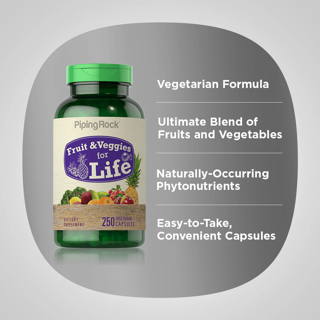 Fruit & Veggies for Life, 250 Vegetarian Capsules, 2  Bottles - Image 5
