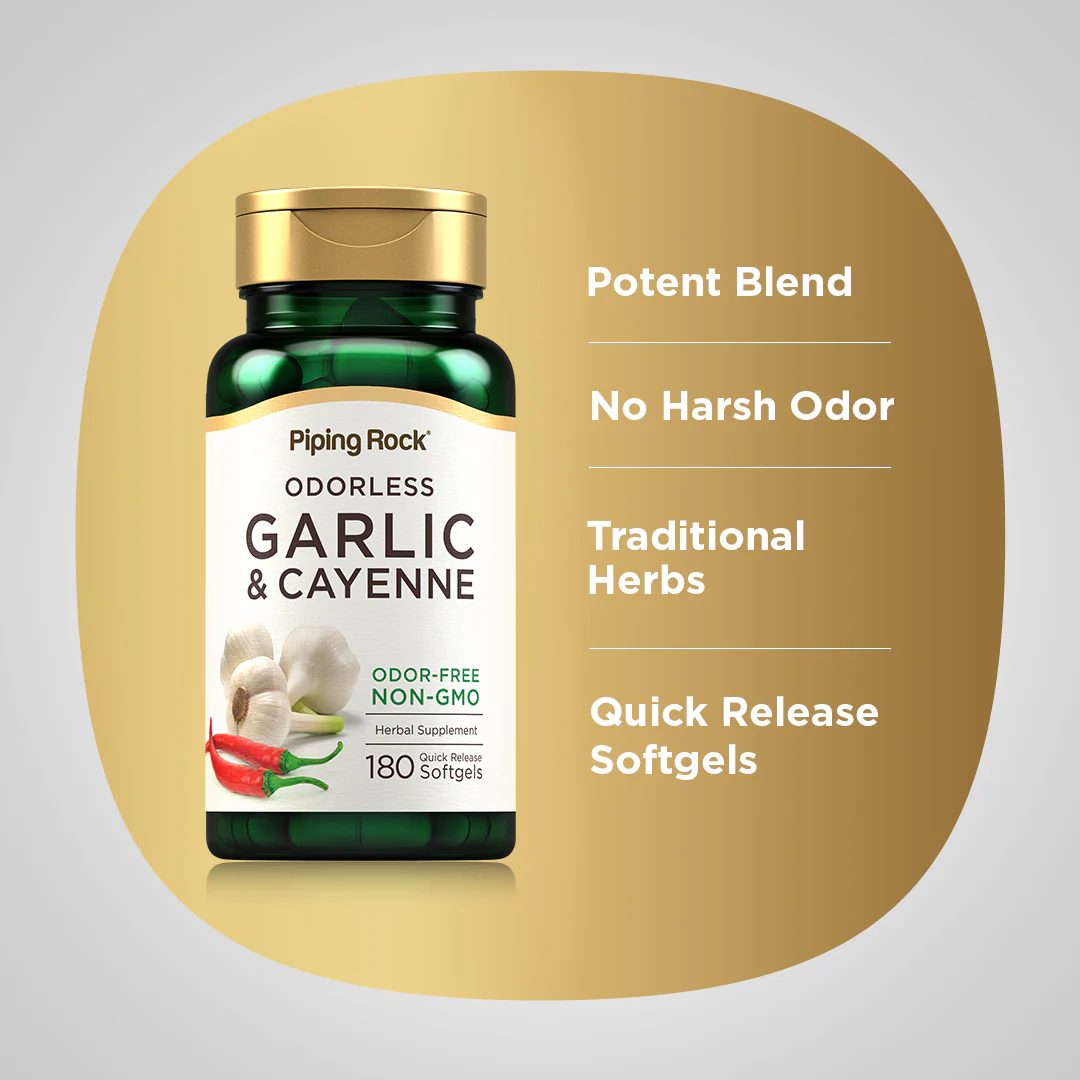 Garlic 1000 mg & Cayenne 150 mg, 180 Quick Release Softgels - Image 3