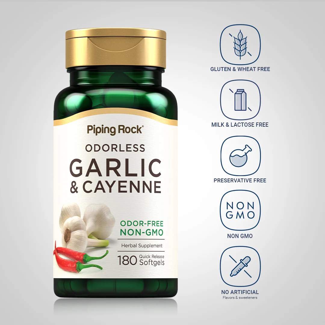 Garlic 1000 mg & Cayenne 150 mg, 180 Quick Release Softgels - Image 4