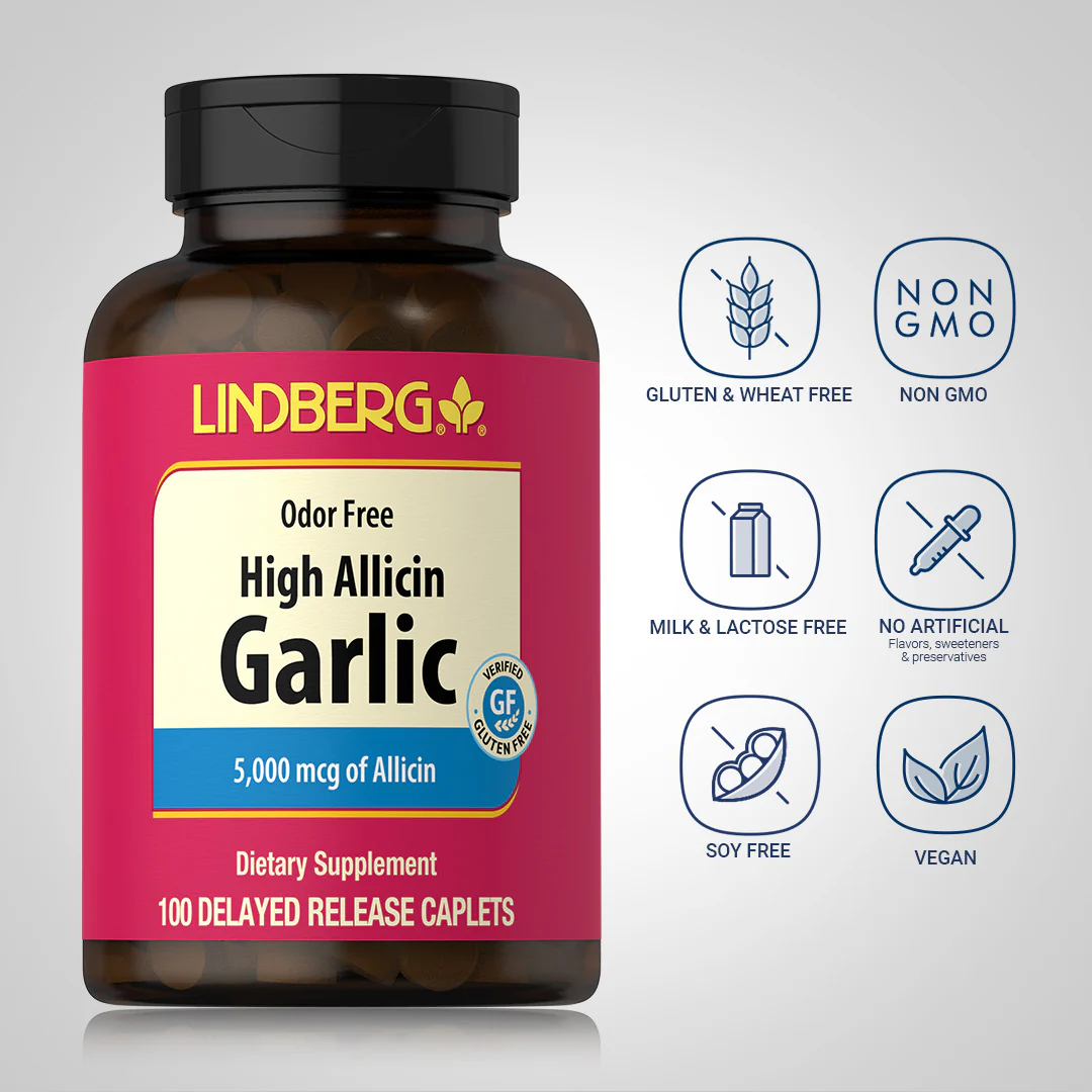 Garlic High Allicin Delayed Release (Odor Free), 100 Delayed Release Caplets - Image 4
