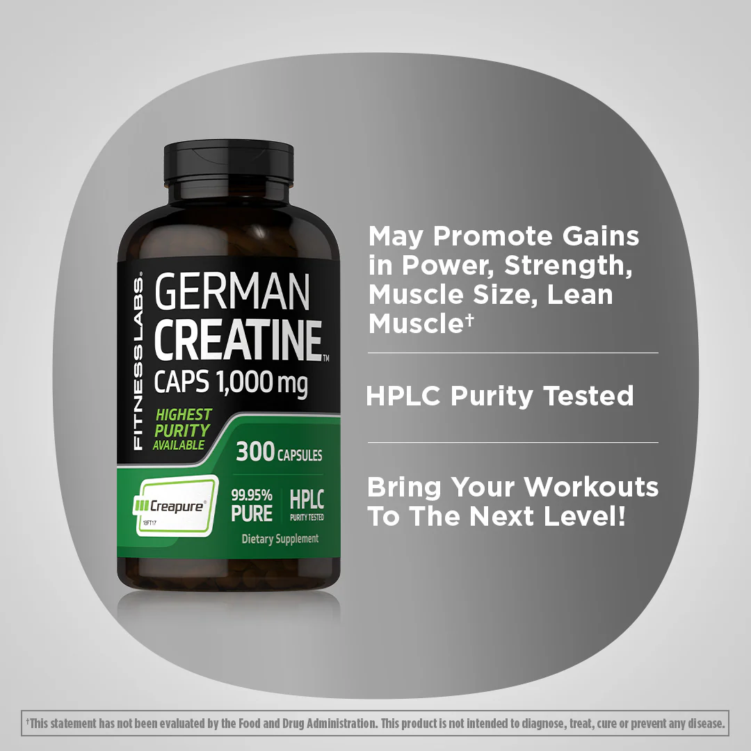 German Creatine Monohydrate (Creapure), 1000 mg, 300 Capsules - Image 3