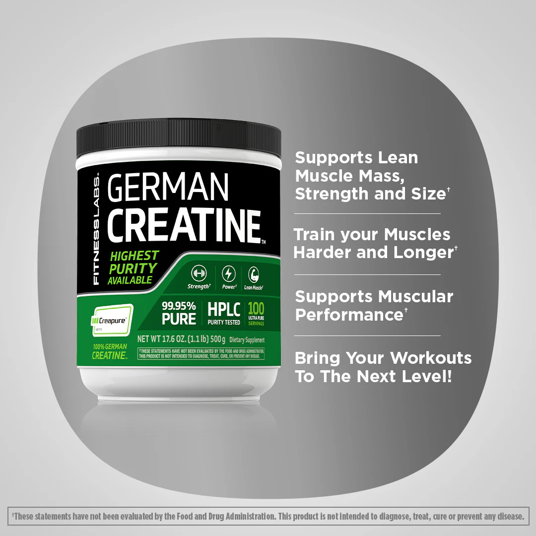 German Creatine Monohydrate (Creapure), 5000 mg (per serving), 1.1 lb (500 g) Bottle - Image 3