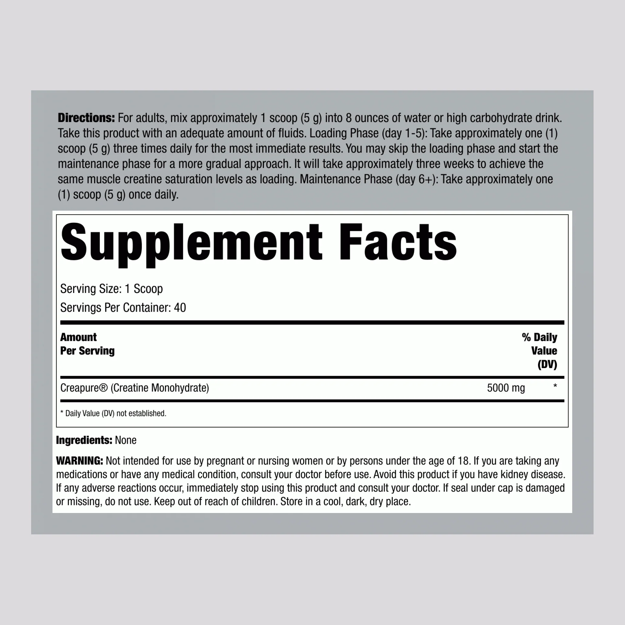 German Creatine Monohydrate (Creapure), 5000 mg (per serving), 7.05 oz (200 g) Bottle - Image 2