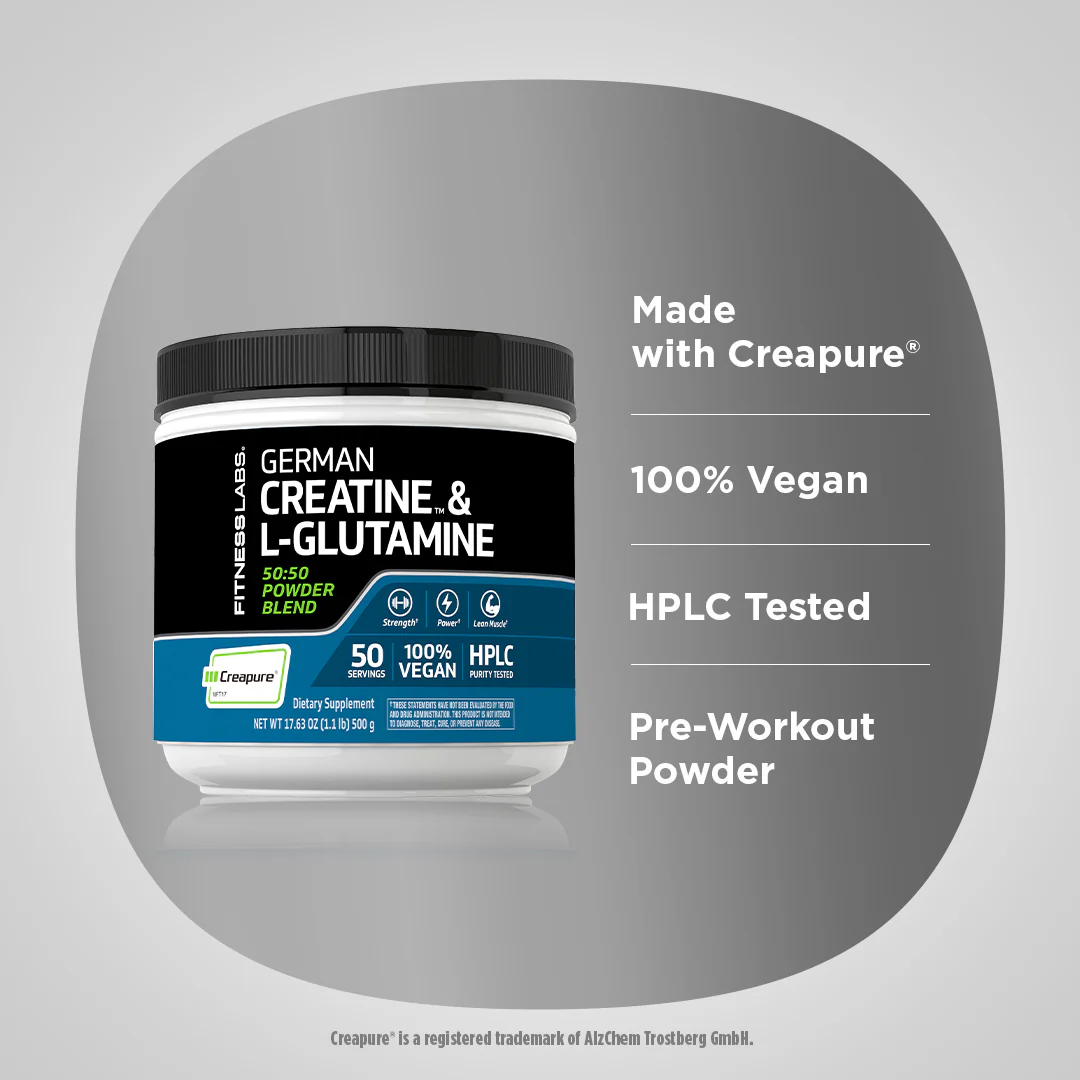 German Creatine Monohydrate (Creapure) & L-Glutamine Powder (50:50 Blend), 10 grams (per serving), 1.1 lb (500 g) Bottle, 2  Bottles - Image 3