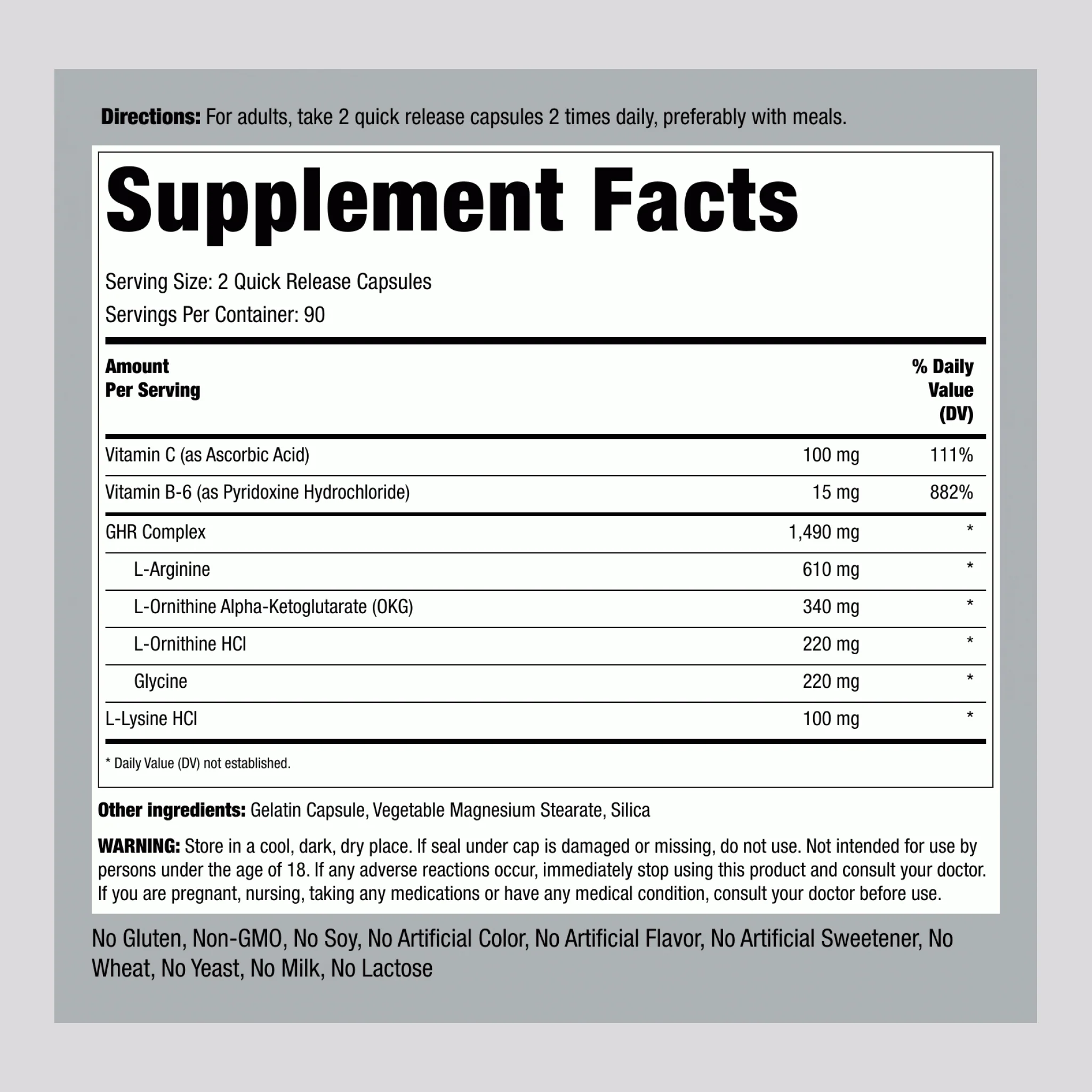 GHR Complex, 1490 mg (per serving), 180 Quick Release Capsules - Image 2