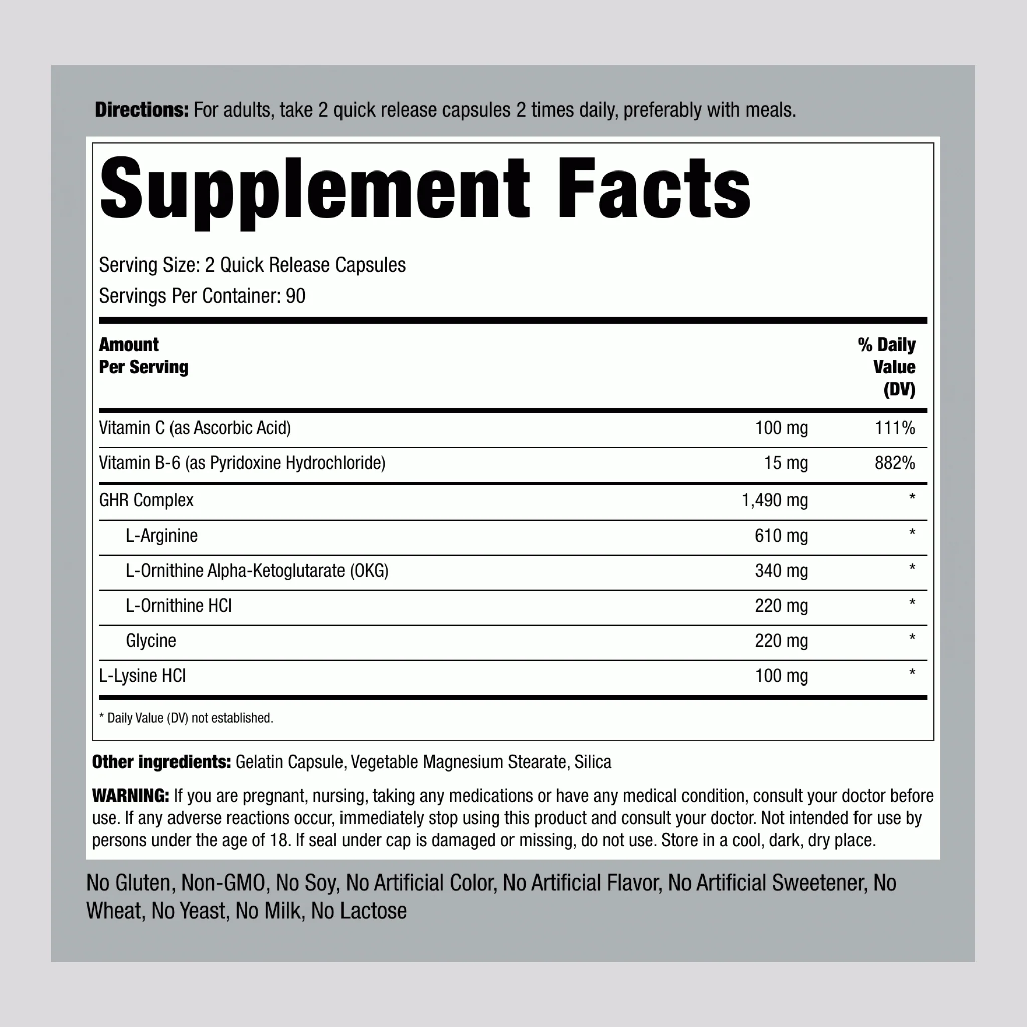 GHR Complex, 1490 mg (per serving), 180 Quick Release Capsules, 2  Bottles - Image 2