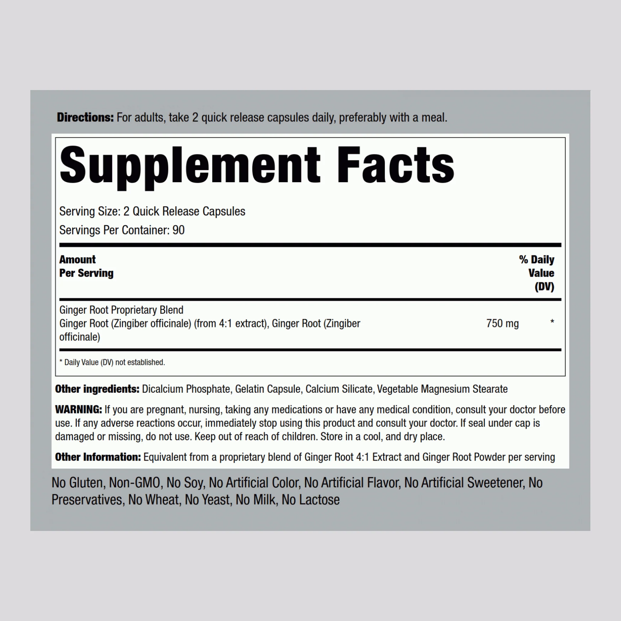 Ginger Root, 1500 mg (per serving), 180 Quick Release Capsules, 2  Bottles - Image 2