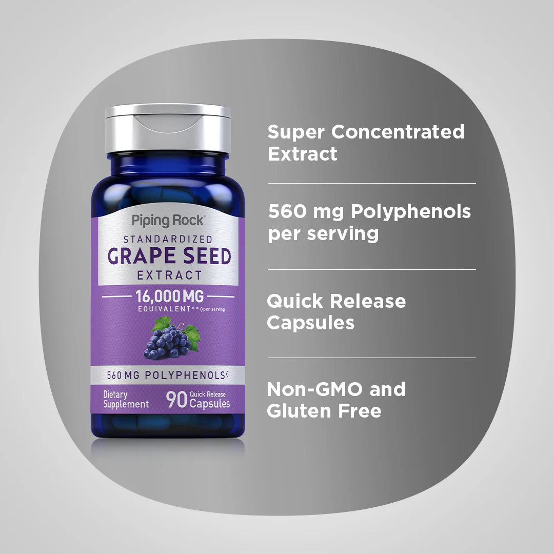 Grape Seed Extract, 16,000 mg (per serving), 90 Quick Release Capsules, 2  Bottles - Image 4