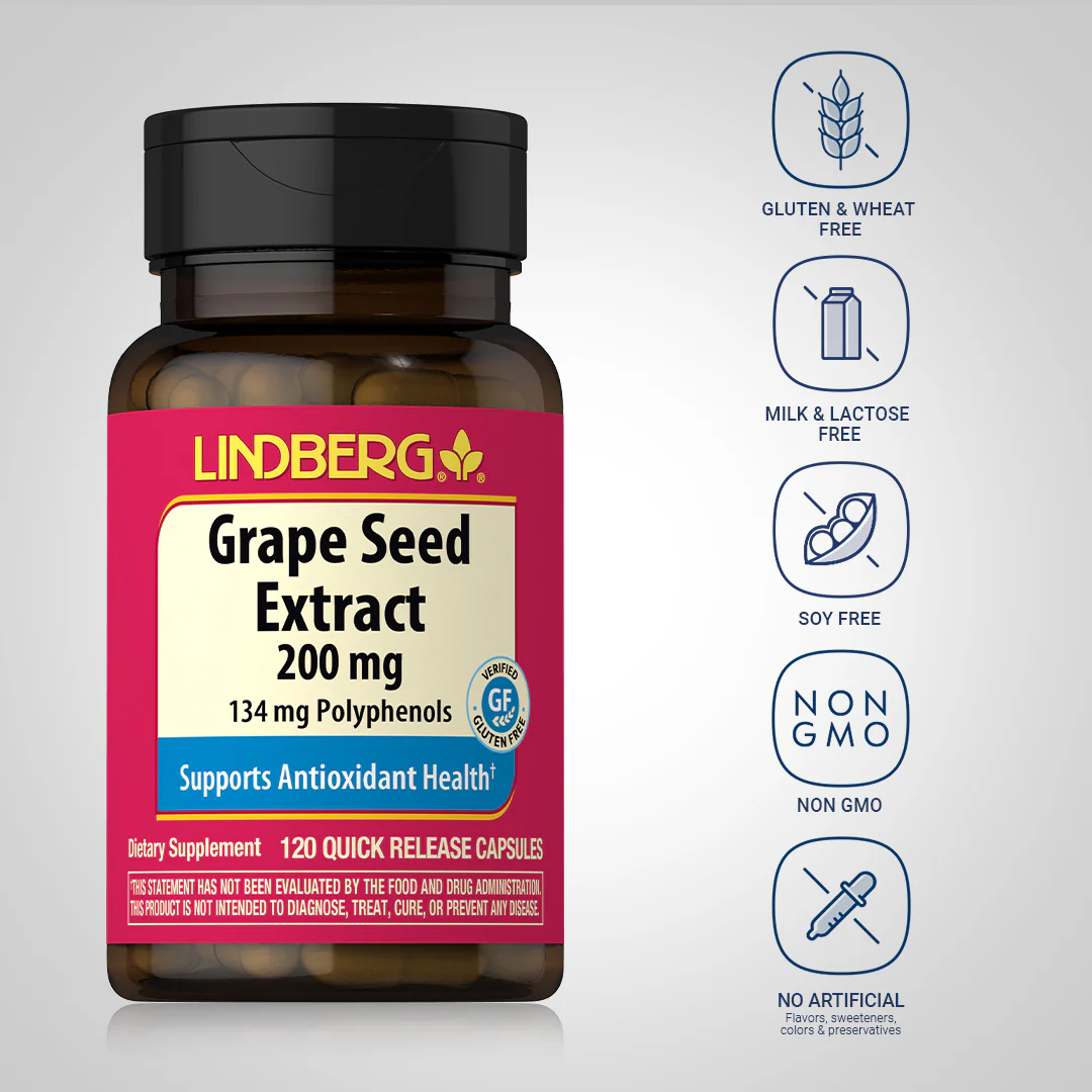 Grape Seed Extract, 200 mg, 120 Quick Release Capsules - Image 5