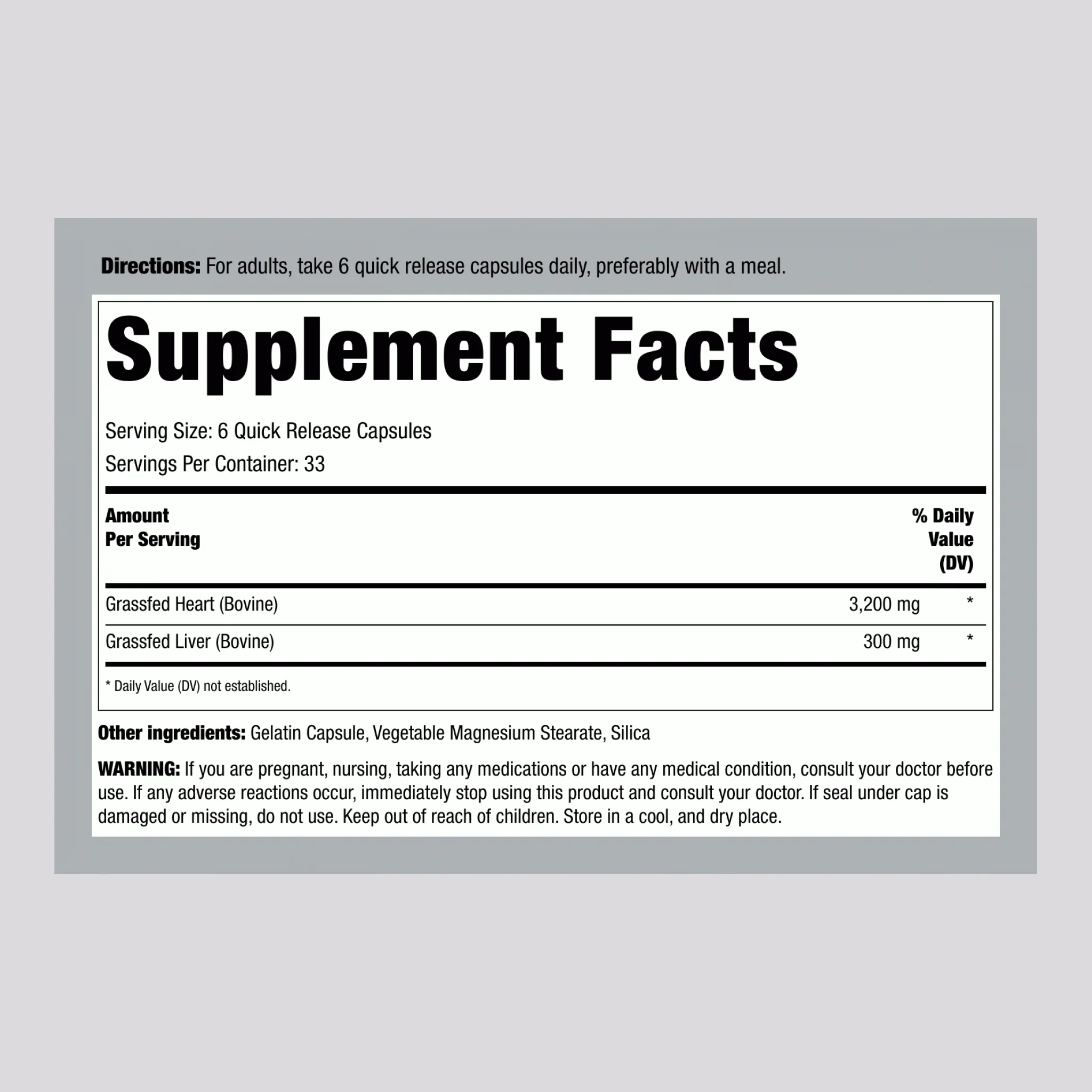 Grass Fed Beef Heart, 3200 mg (per serving), 200 Capsules - Image 2