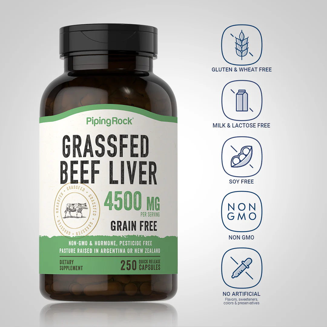 Grass Fed Beef Liver, 4500 mg (per serving), 250 Quick Release Capsules, 2  Bottles - Image 5