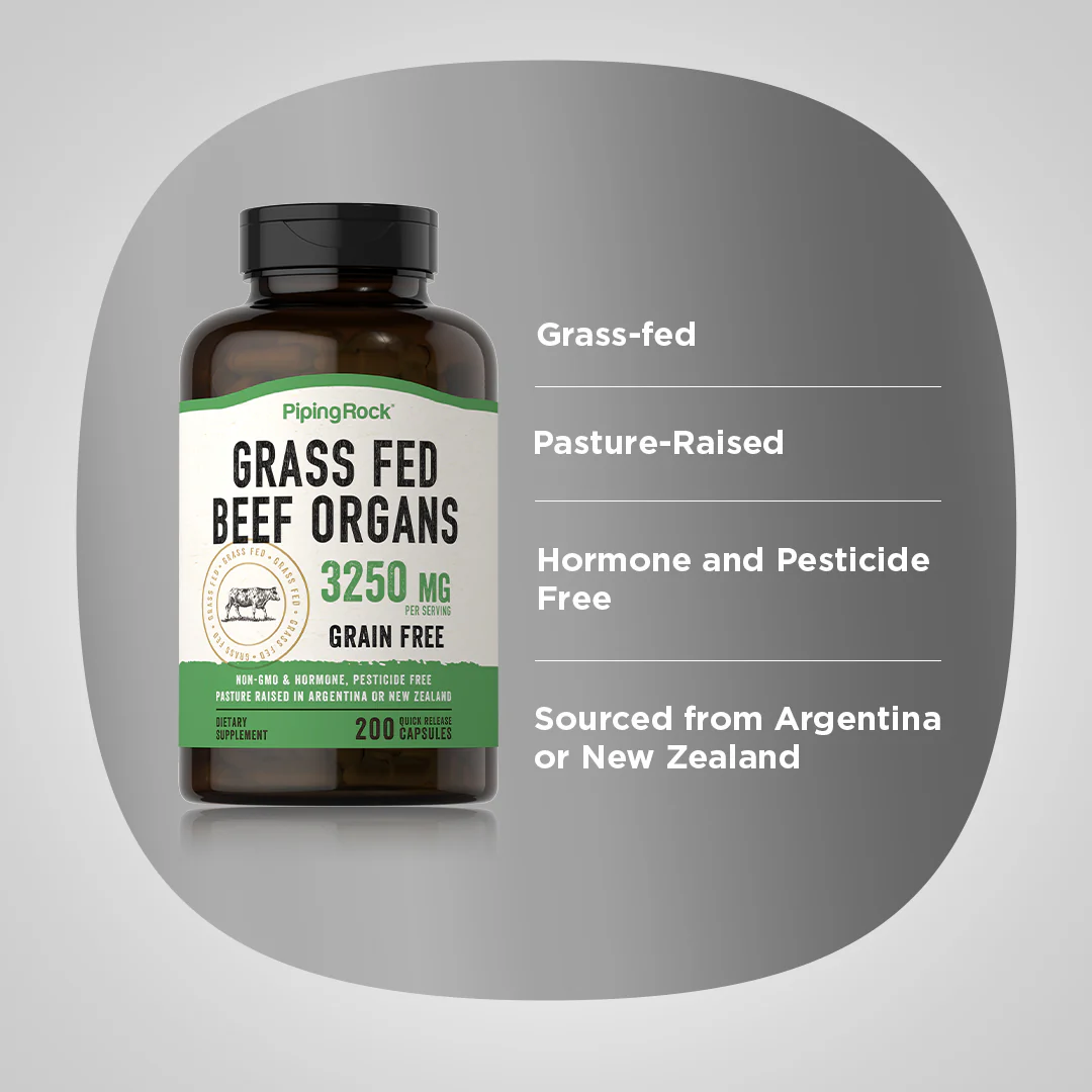 Grass Fed Beef Organs, 3250 mg (per serving), 200 Quick Release Capsules - Image 4