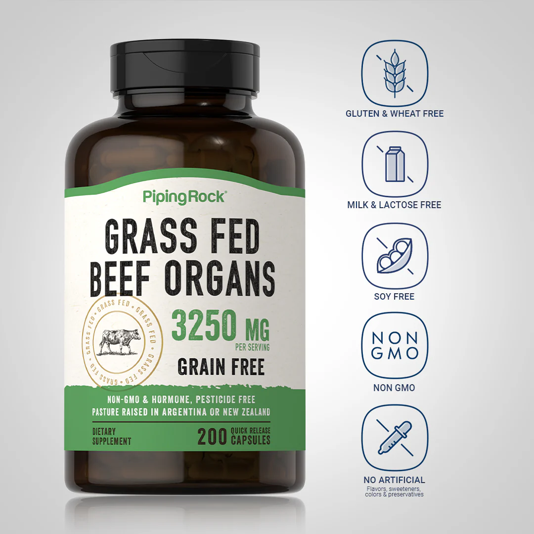 Grass Fed Beef Organs, 3250 mg (per serving), 200 Quick Release Capsules, 2  Bottles - Image 5