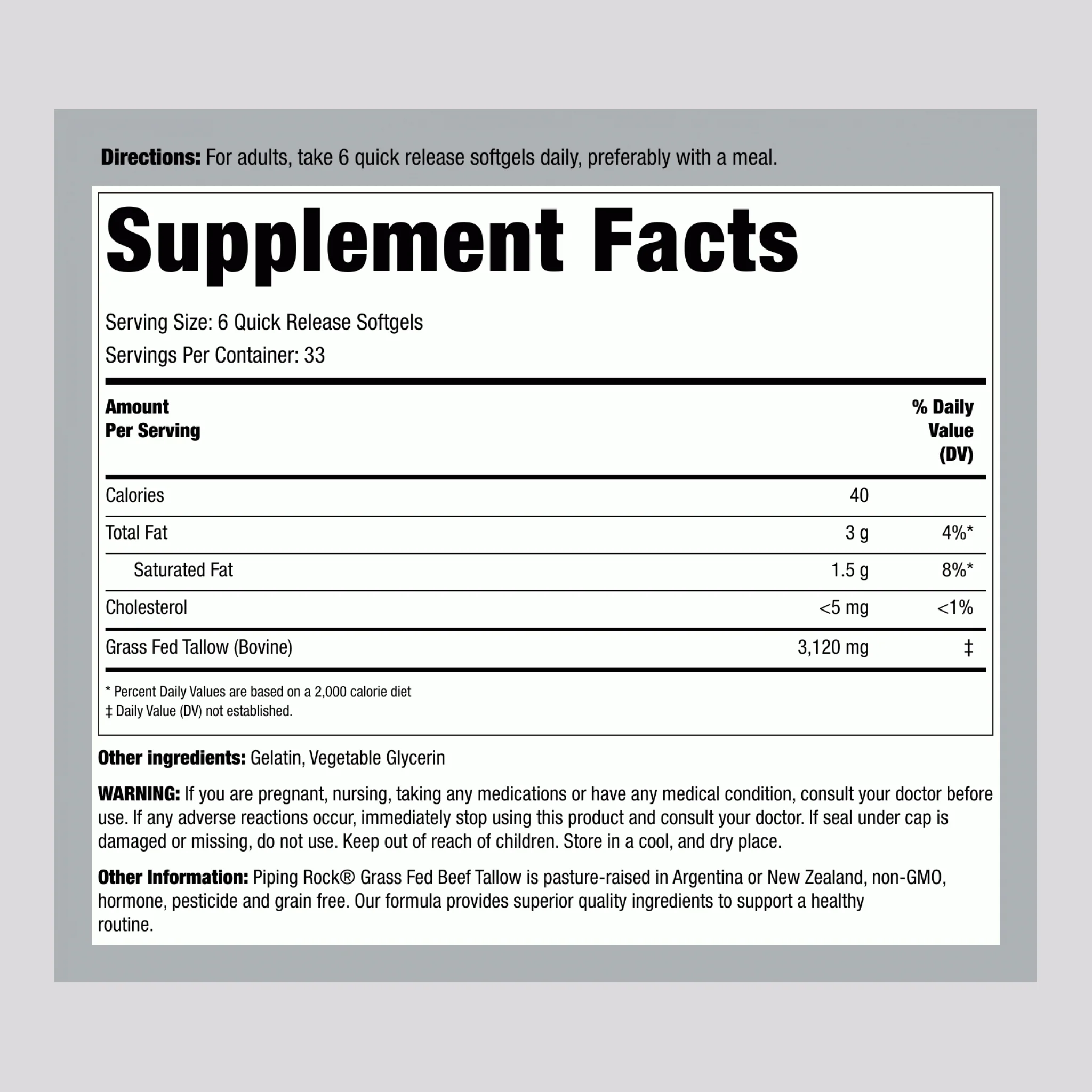 Grass Fed Beef Tallow, 3120 mg (per serving), 200 Softgels - Image 2