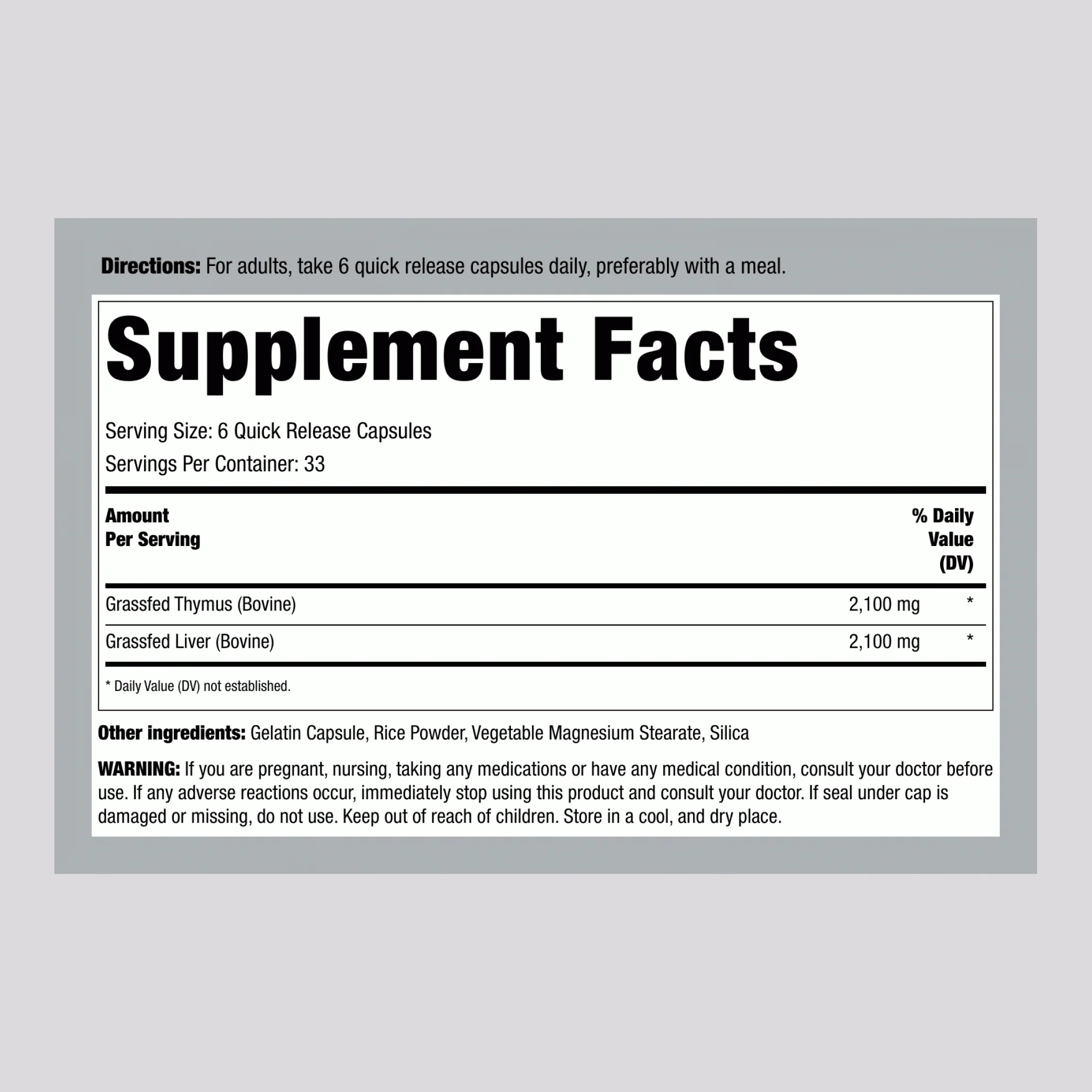 Grass Fed Beef Thymus, 2100 mg, 200 Capsules - Image 2