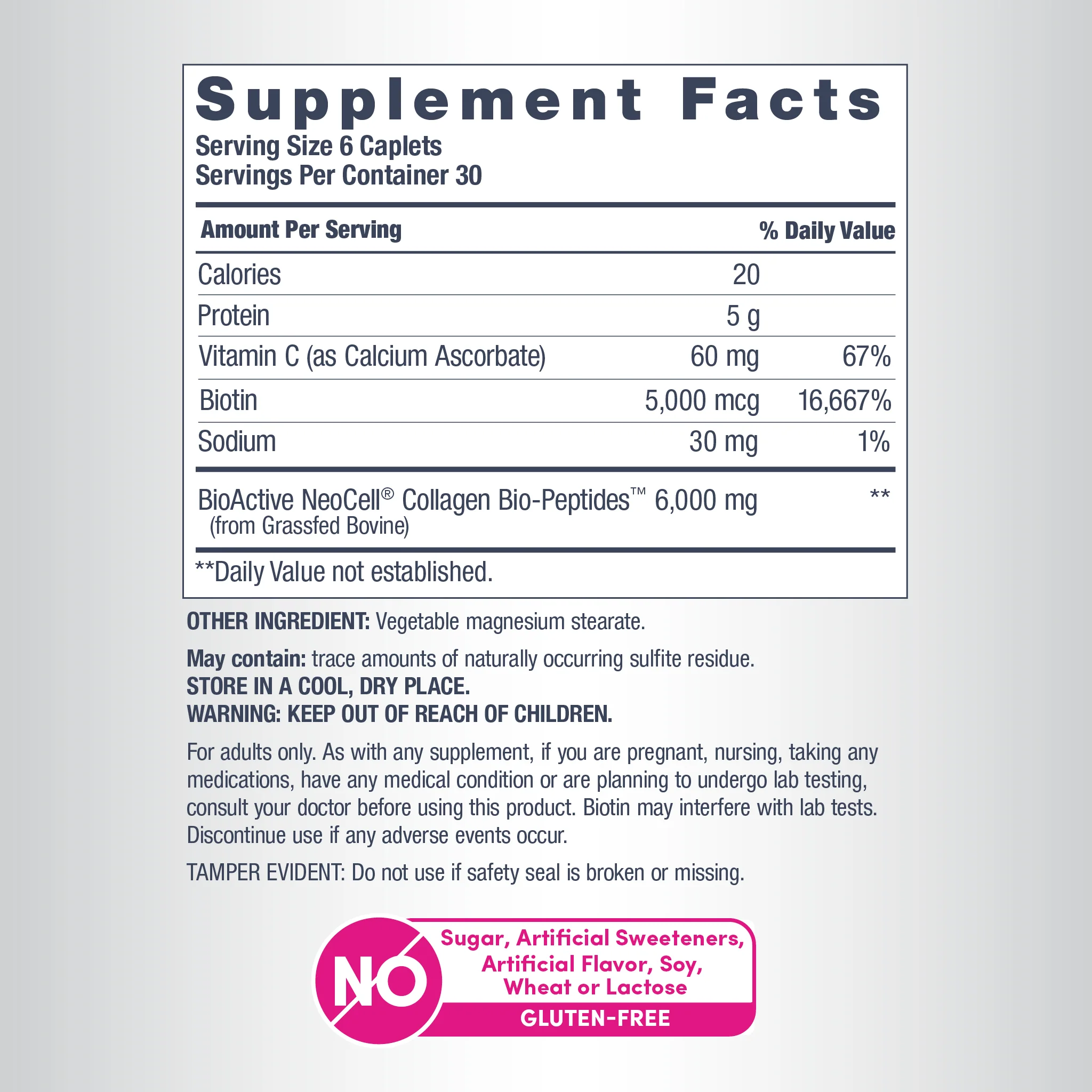 Grassfed Collagen Peptides  + C & Biotin, 6000 mg, 180 Caplets - Image 3